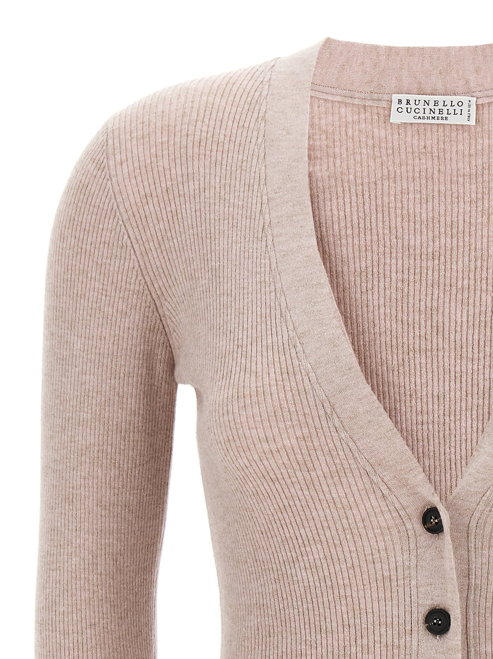 Shop Brunello Cucinelli Glitter Ribbed Cardigan In Pink