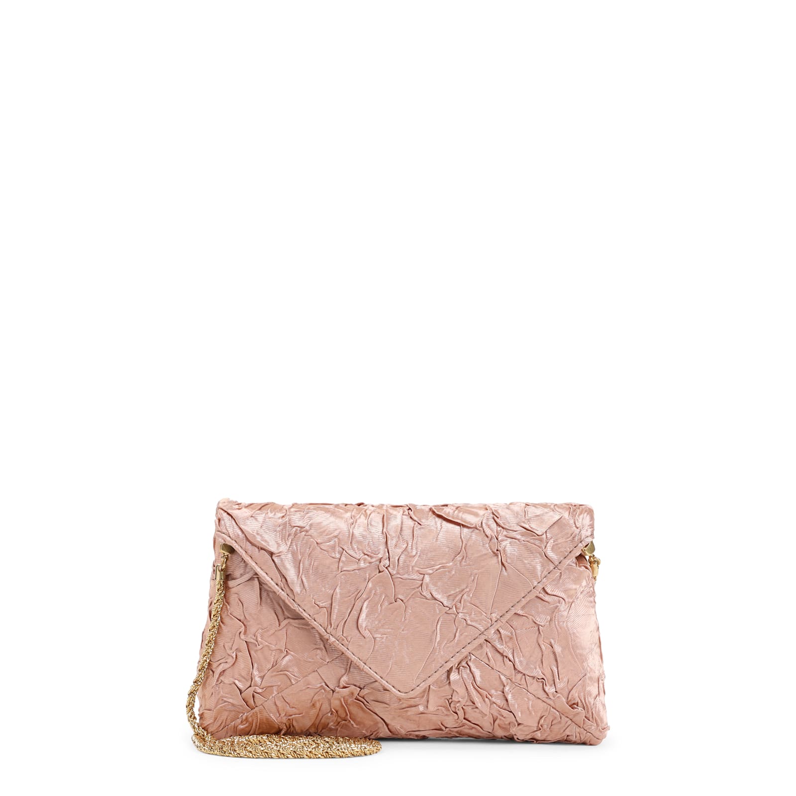 Dries Van Noten Chain Strap Crinkled Texture Envelope Flap Metallic Finish Pleated Fabric Shoulder Bag In Peach