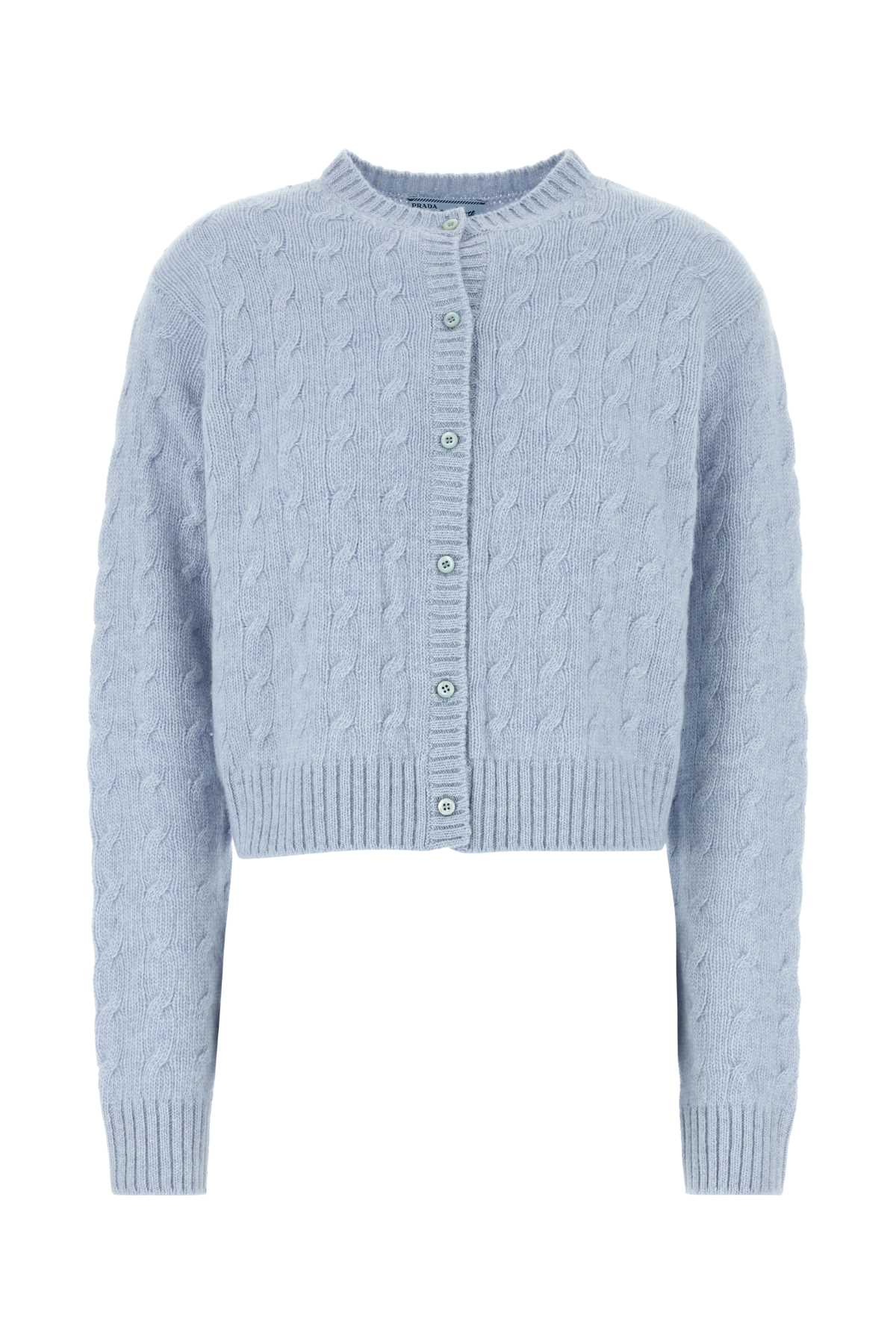 Shop Prada Lightblue Cashmere Cardigan In Azzuro