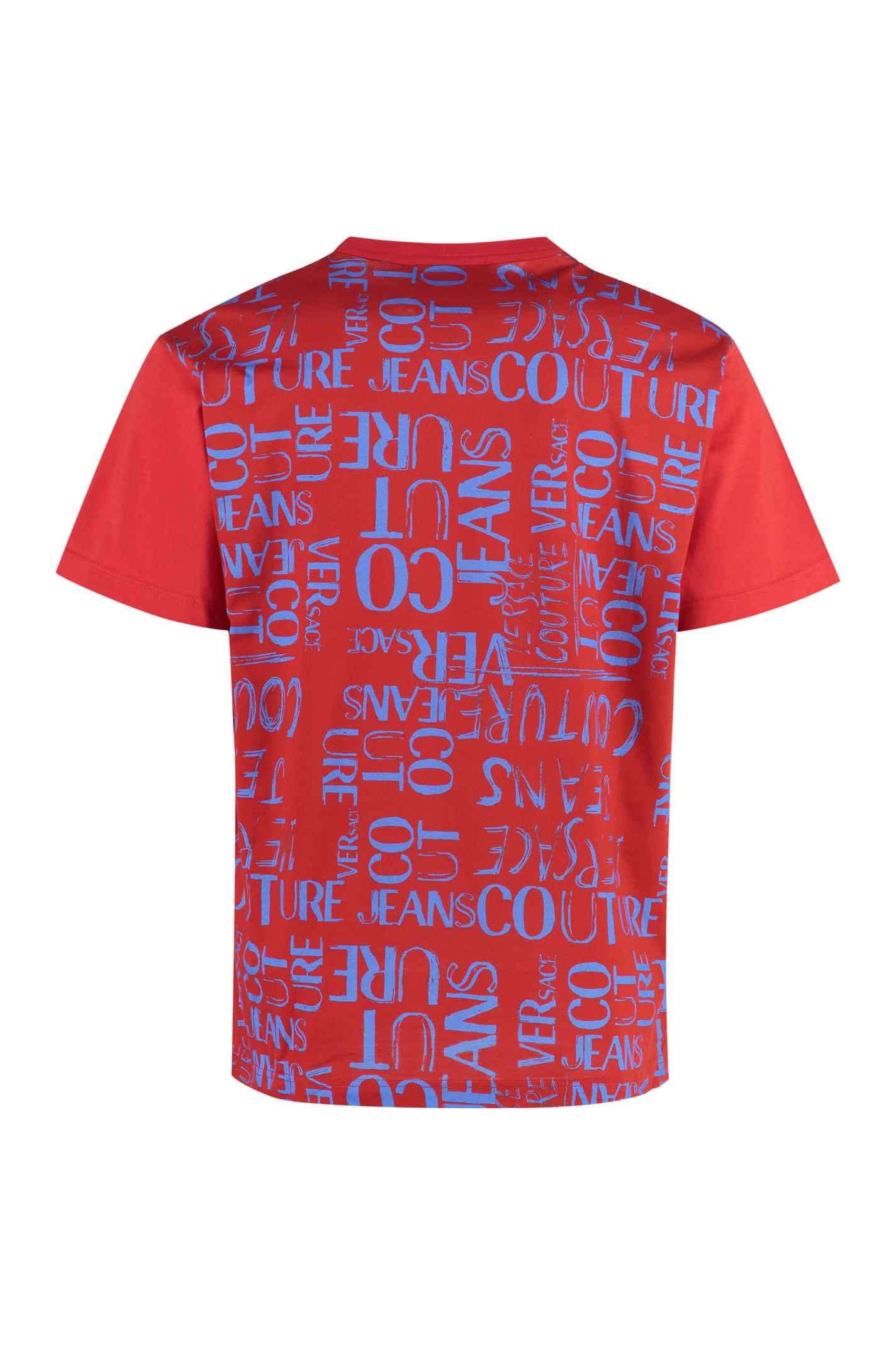Shop Versace Jeans Couture Printed Cotton T-shirt In Red