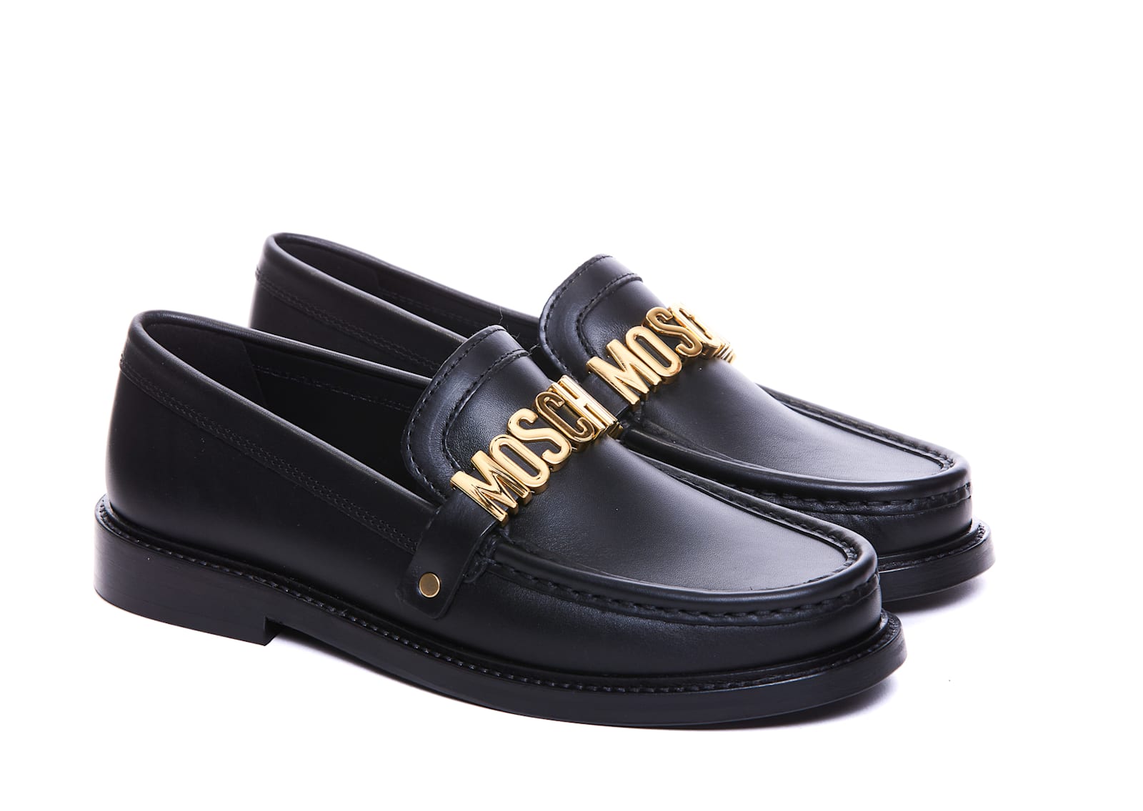 Shop Moschino Logo Lettering Loafers In Black