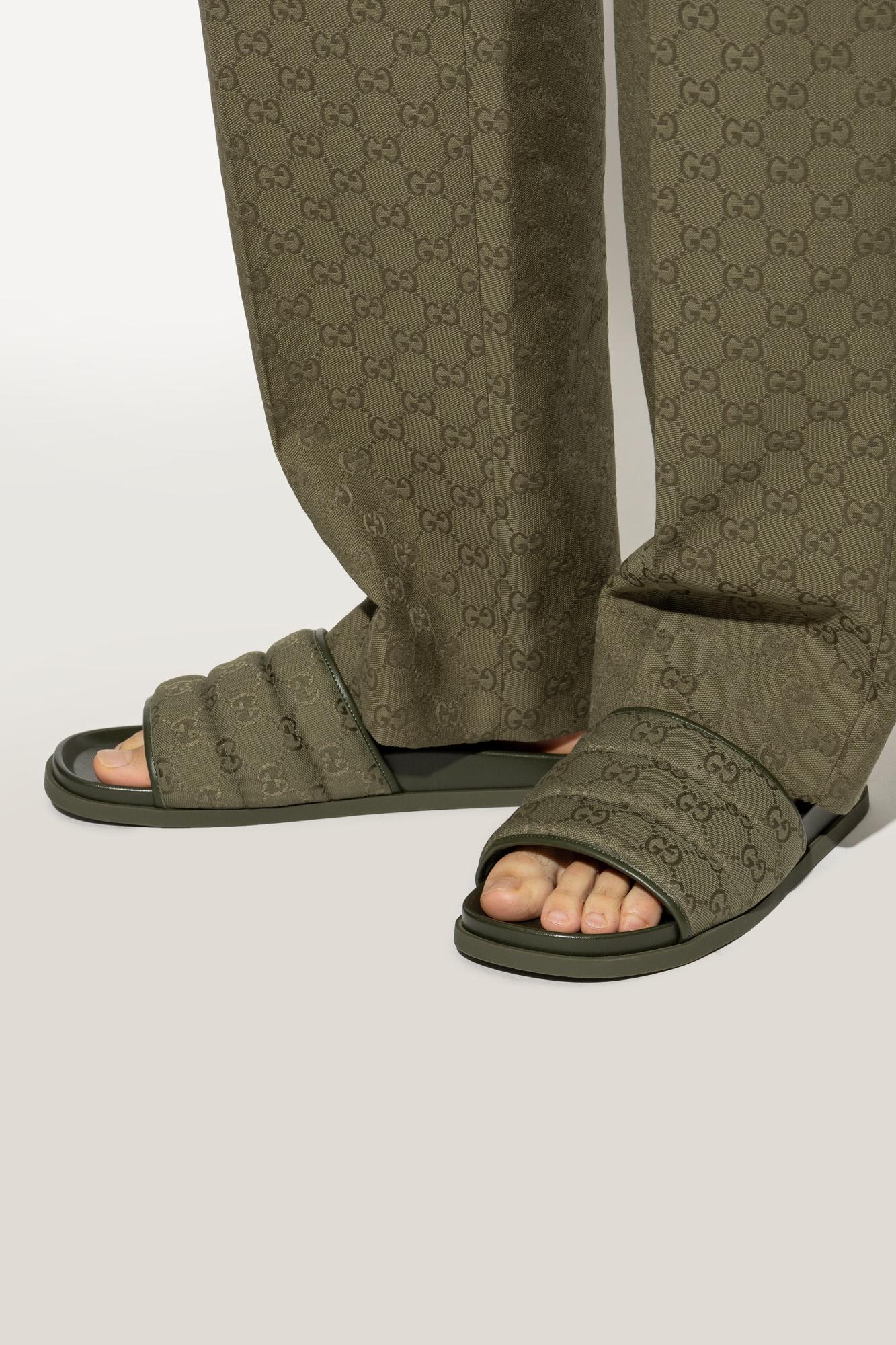 Gucci Green Open Toe Slides In Green