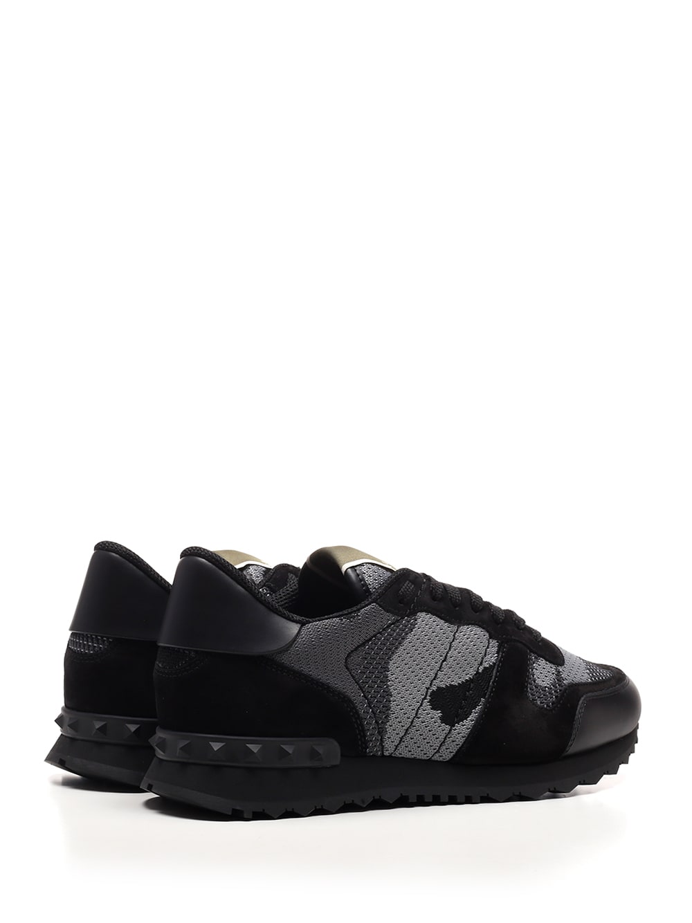 Valentino Garavani Mans Rockrunner Camouflage Noir Leather And Fabric Sneakers In Black
