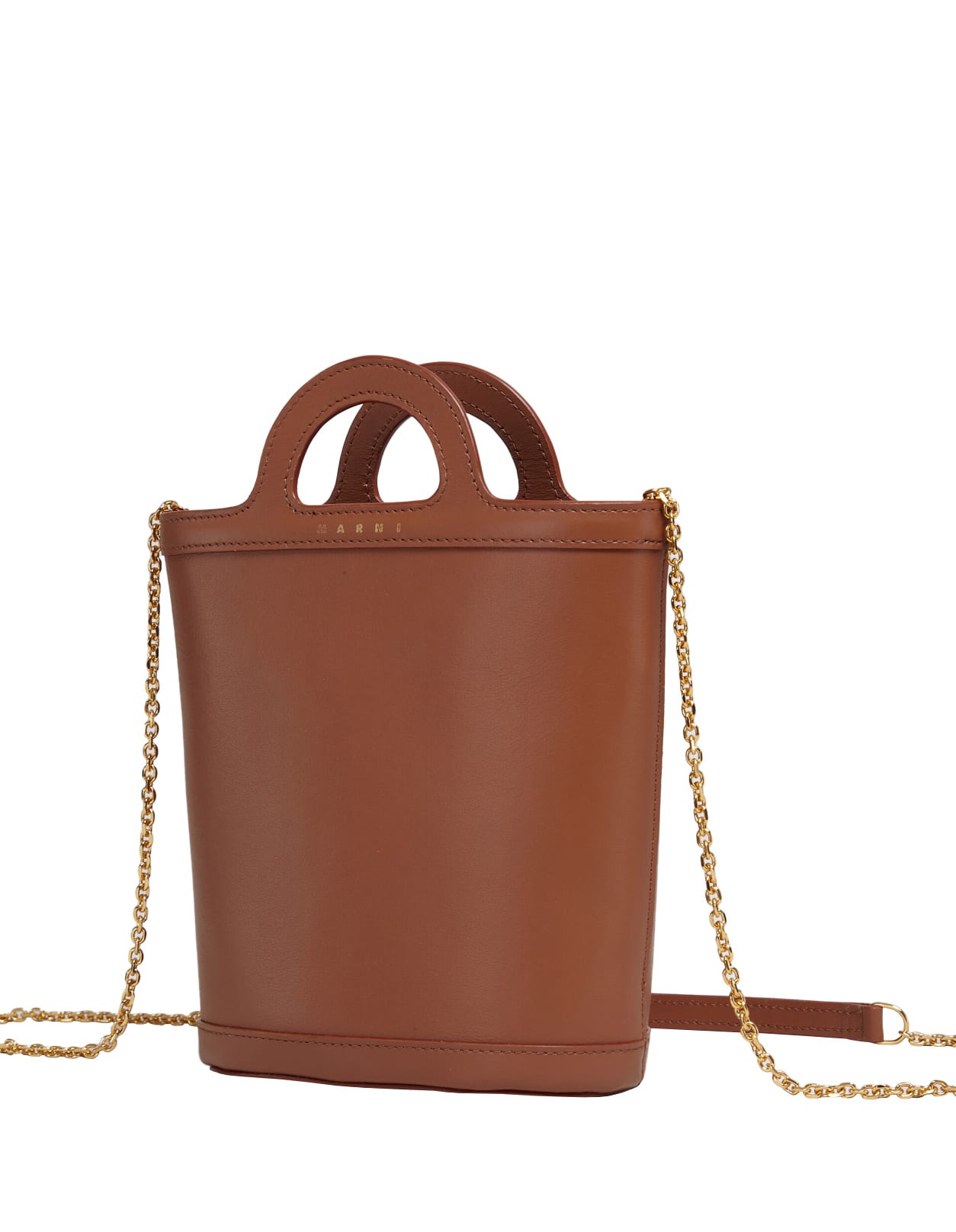 Shop Marni Tropicalia Nano Bucket Bag In Brown Leather