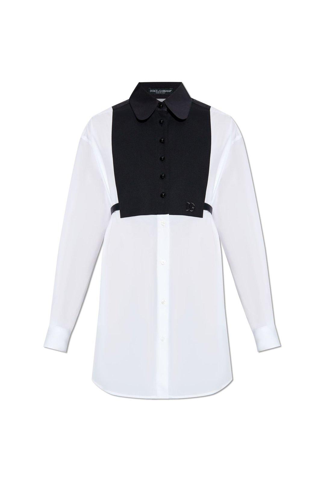 Dolce & Gabbana Paneled Button-up Shirt In White