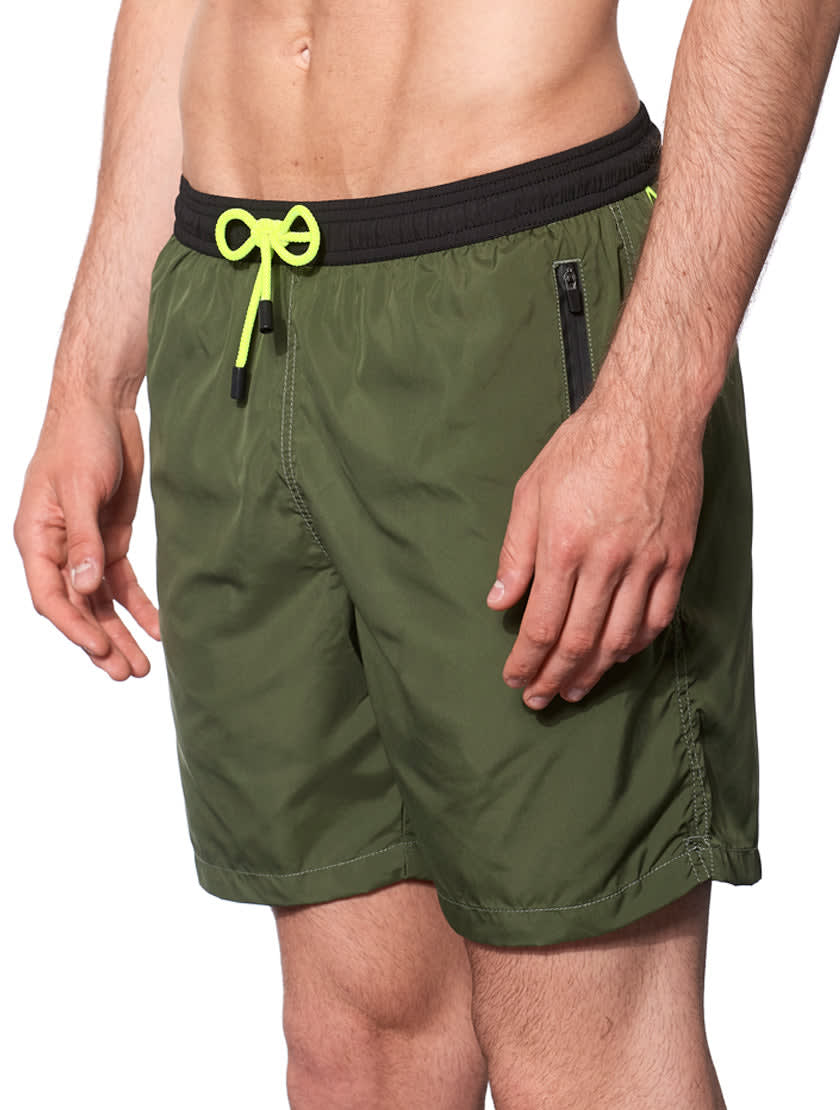 Mc2 Saint Barth Military Green Light Fabric Zipped Swim Shorts In Green