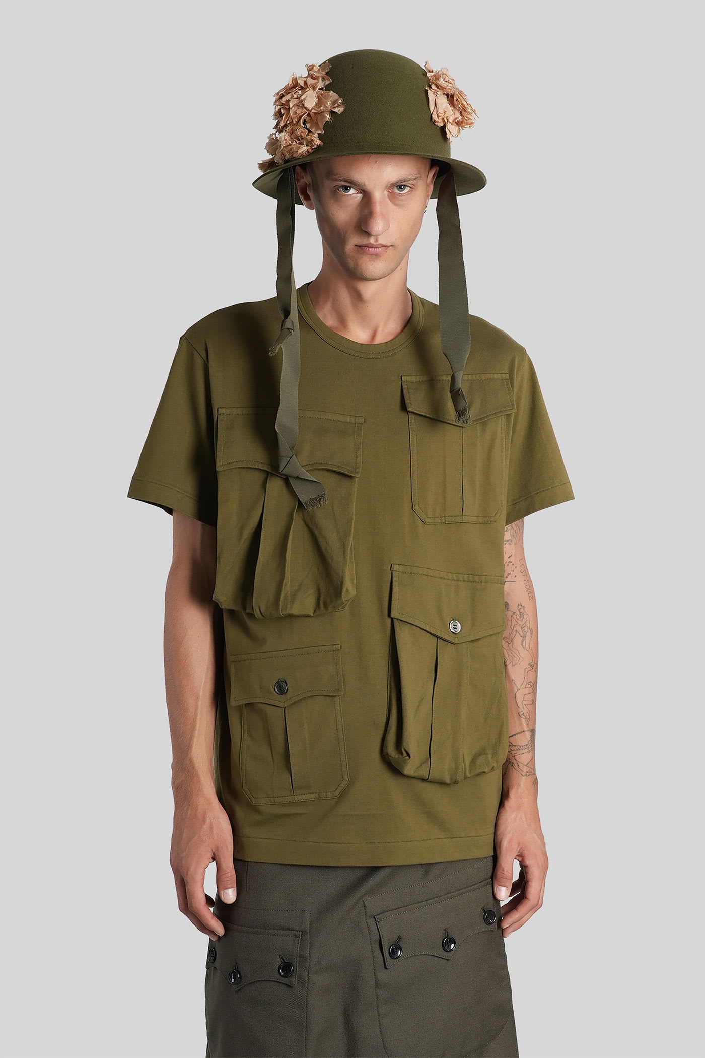 Comme Des Garçons Homme Deux Pocket-detail Round-neck T-shirt In Green