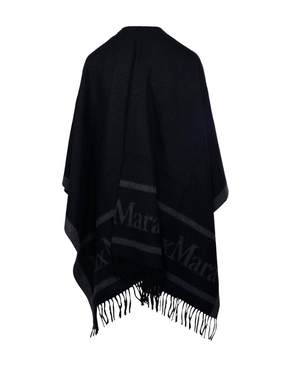 Shop Max Mara Logo Detailed Fringed Cape In Nero