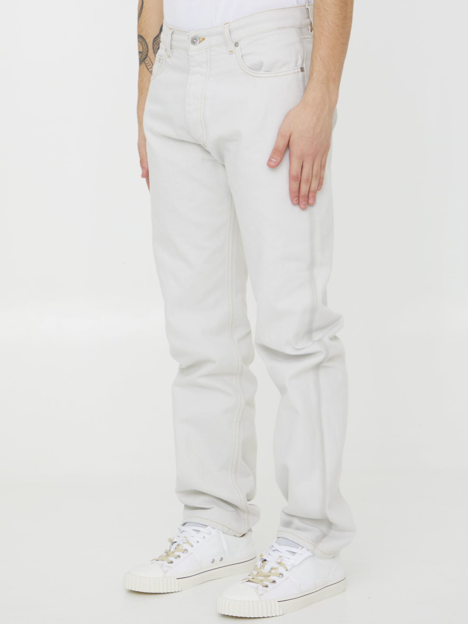 Shop Maison Margiela Cotton Denim Jeans In White
