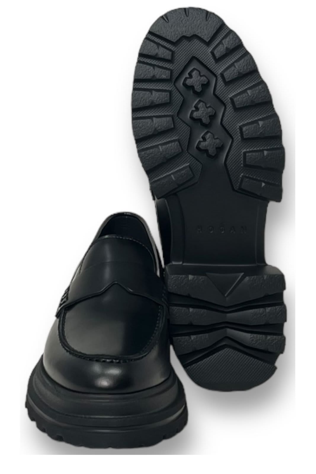 Shop Hogan Round Toe Loafers In Black