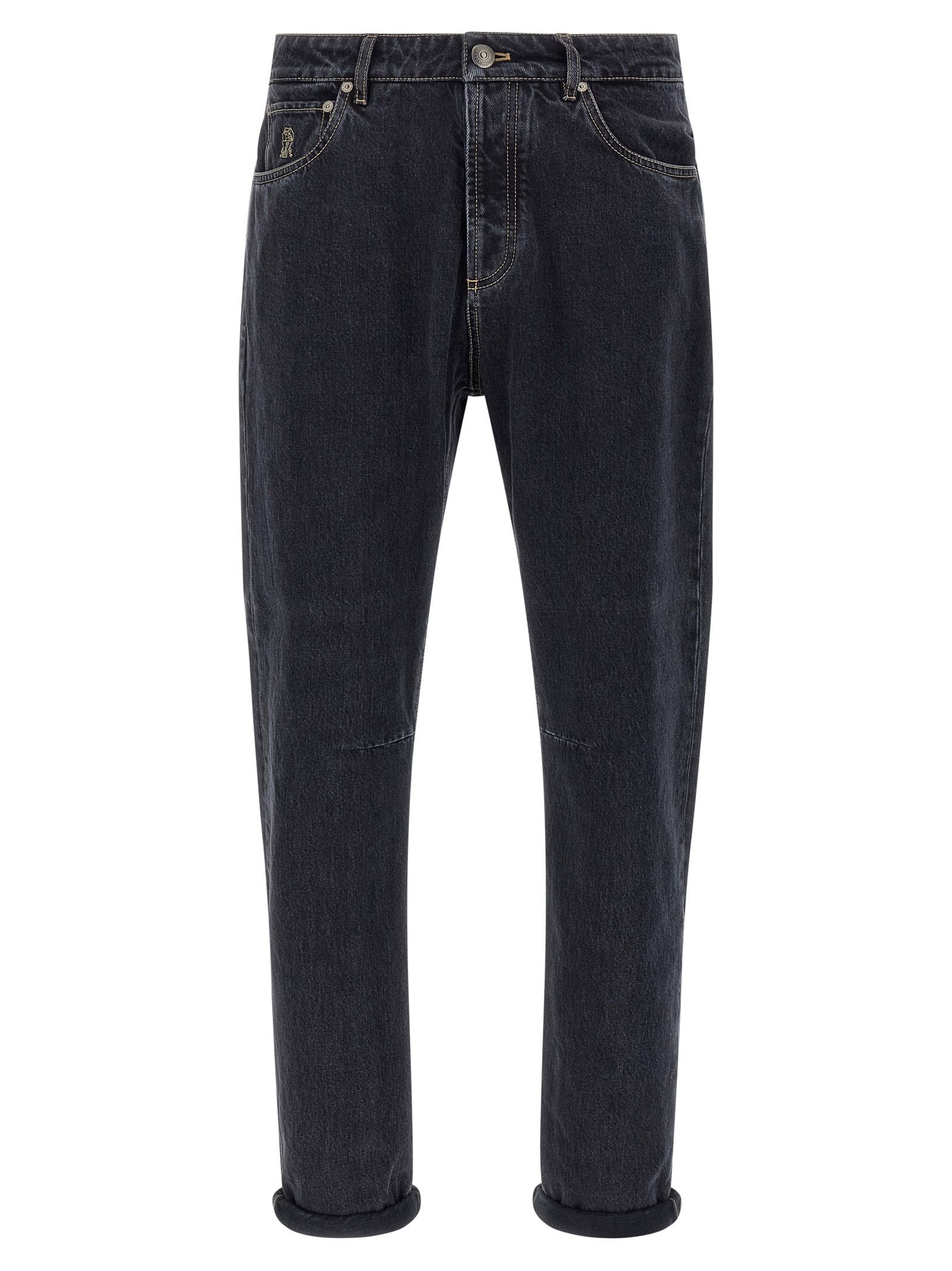 Brunello Cucinelli Rolled Cuff Five-pocket Denim Trousers In Gray