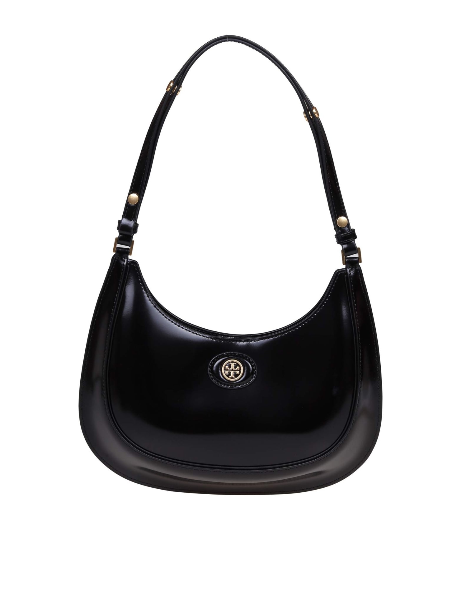 Shop Tory Burch Robinson Crescent Shoulder Bag In Brushed Calfskin In Black