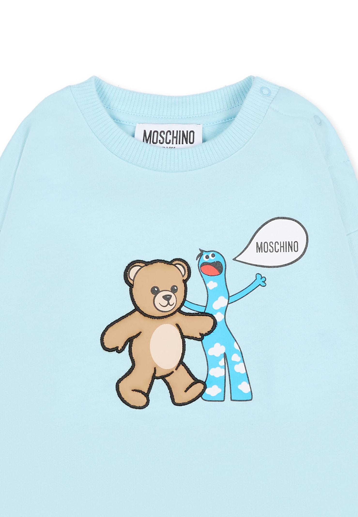 Moschino Light Blue Sweatshirt For Baby Boy With Teddy Bear In Blue