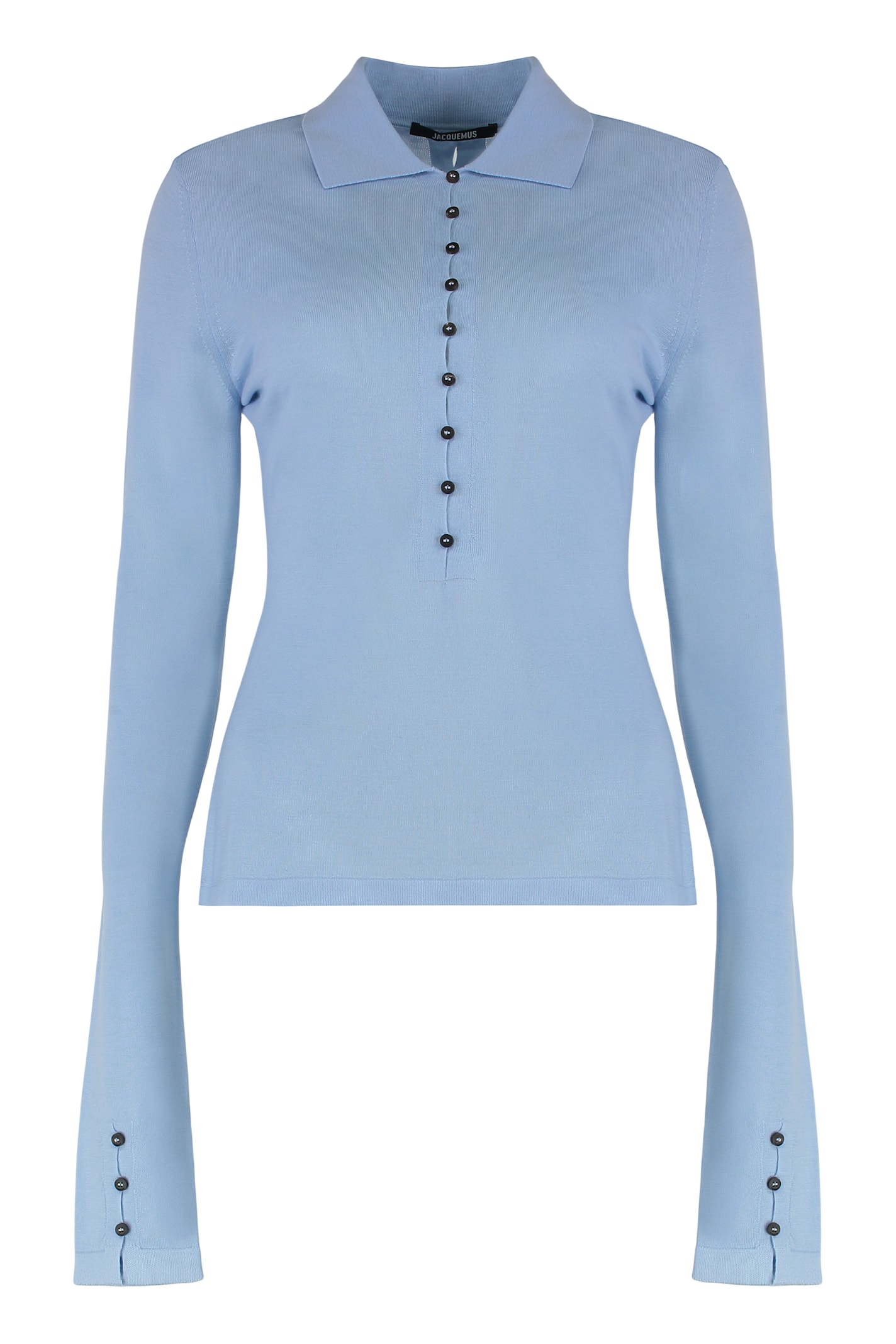Jacquemus Fitted Long Sleeve Knit Shirt In Blue