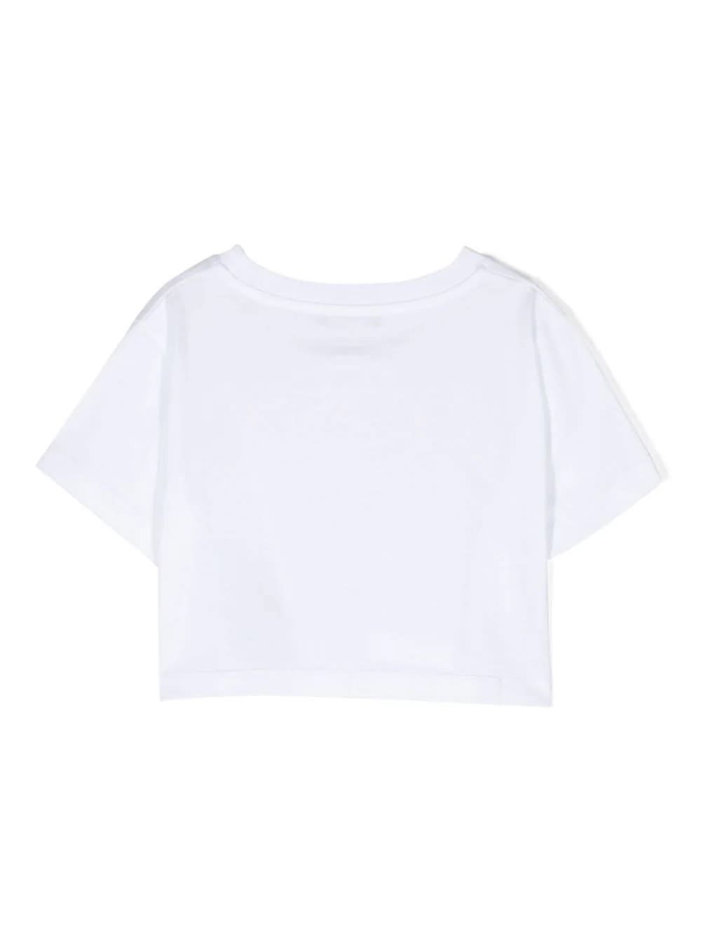 Shop Balmain Crop T-shirt With Pink Glitter Logo In White