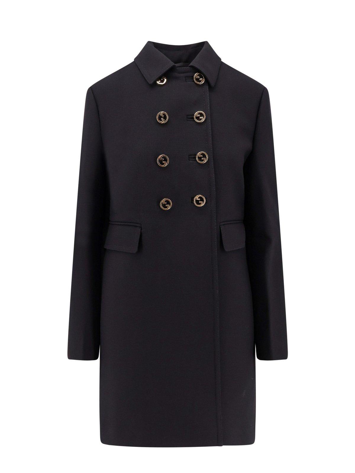 Shop Gucci Collared Button-up Coat In Black