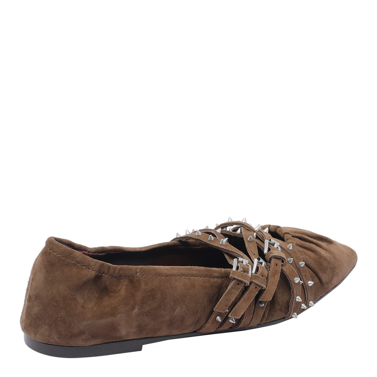 Ash Brendah Pointed-toe Buckle Ballet Flats In Brown