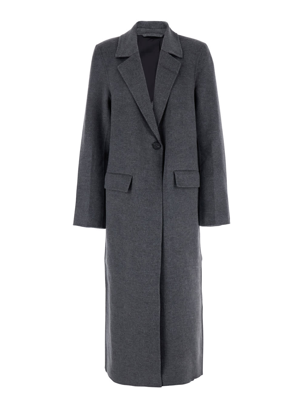 Totême Grey Single-breasted Coat With Notched Revers And Epaulettes In Wool Woman