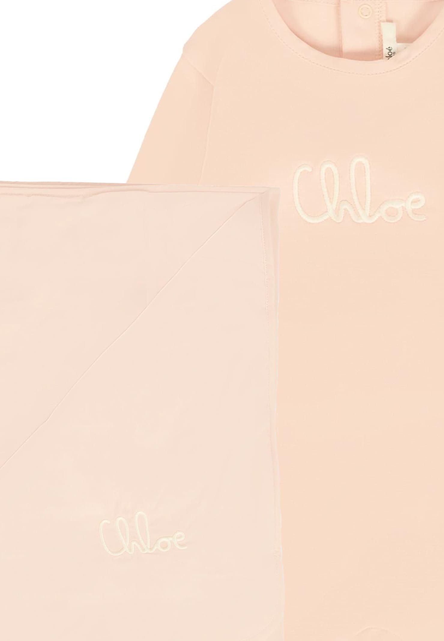 Chloé Pink Babygrow Set For Baby Girl With Logo In Brown