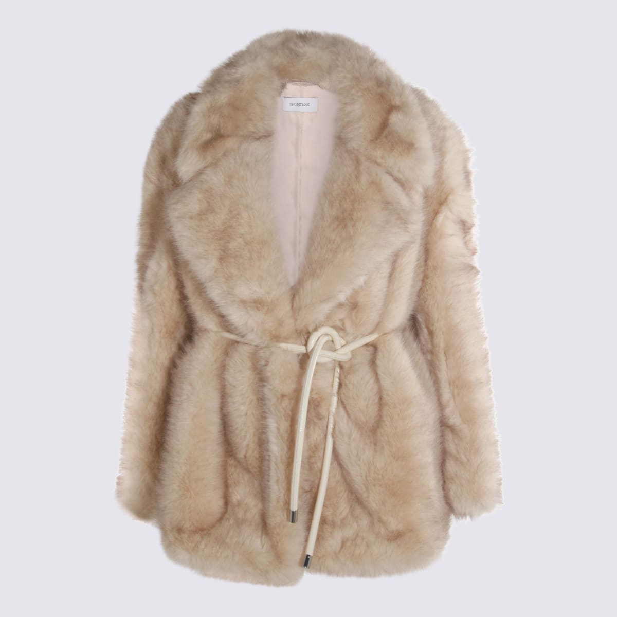 Sportmax Chic Jacket With Faux Fur And Belt In Neutral