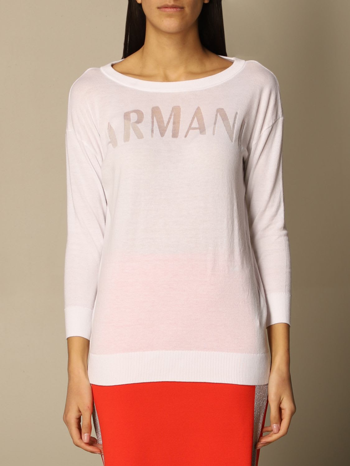 Armani Collezioni Armani Exchange Sweater Armani Exchange Crewneck Sweater In Cotton Blend In White