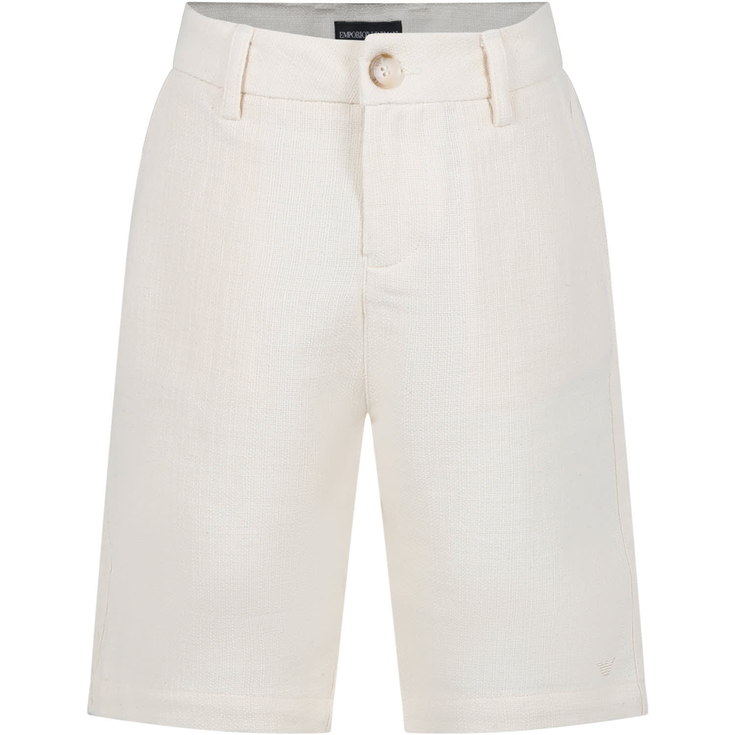 Shop Armani Collezioni Ivory Shorts For Boy With Eagle