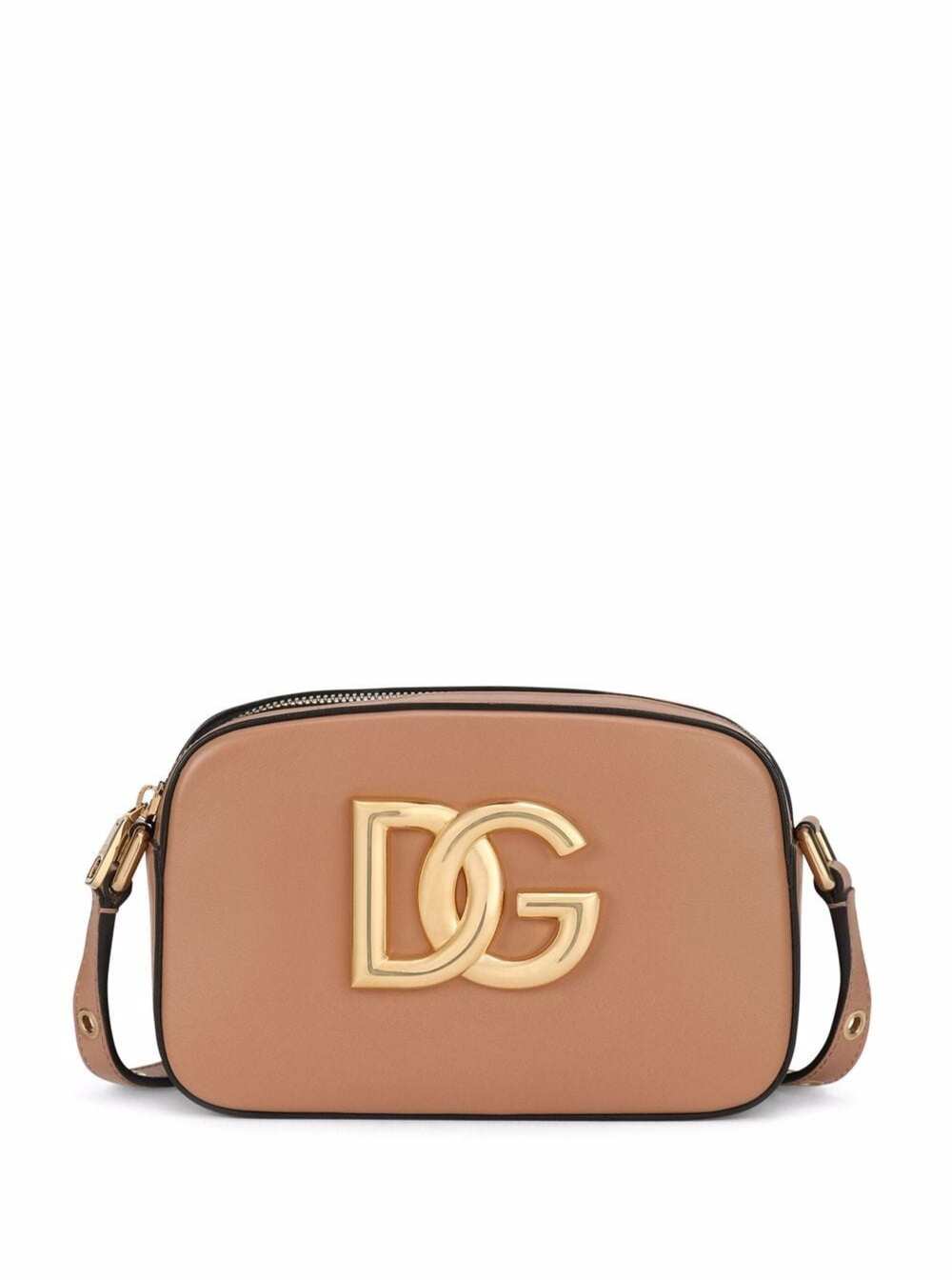 Dolce & Gabbana Beige Leither Crossbody Bag Wht Logo Plaque
