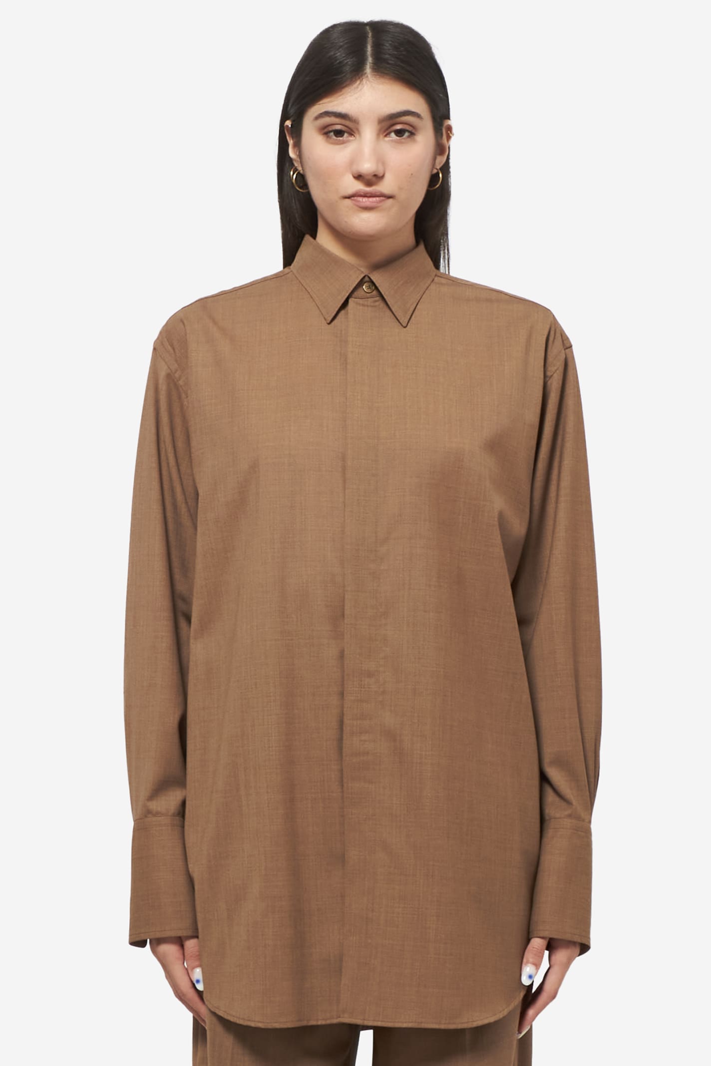 Auralee Super Fine Tropical Wool Shirt In Brown | ModeSens