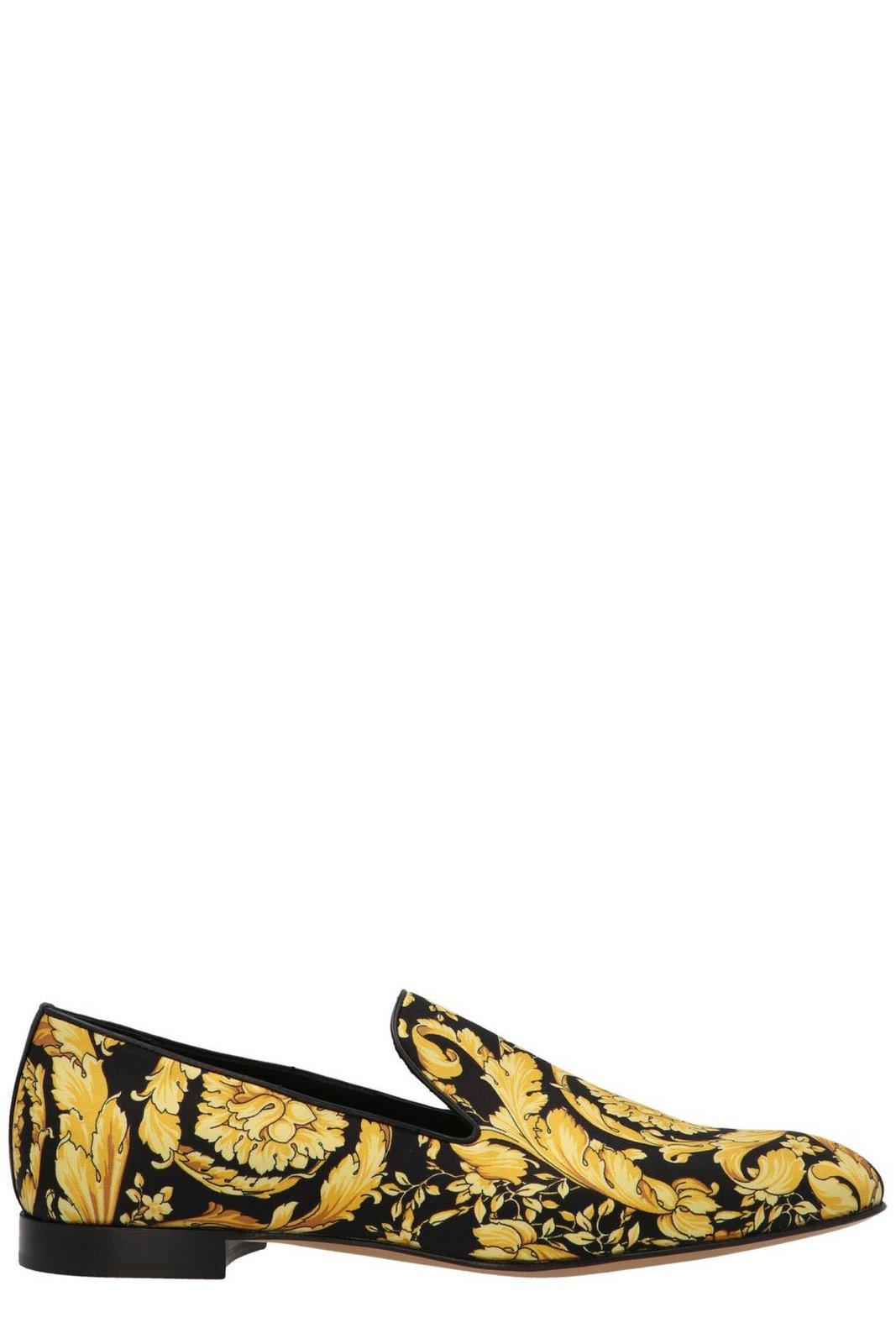 Baroque Pattern Pointed Toe Loafers
