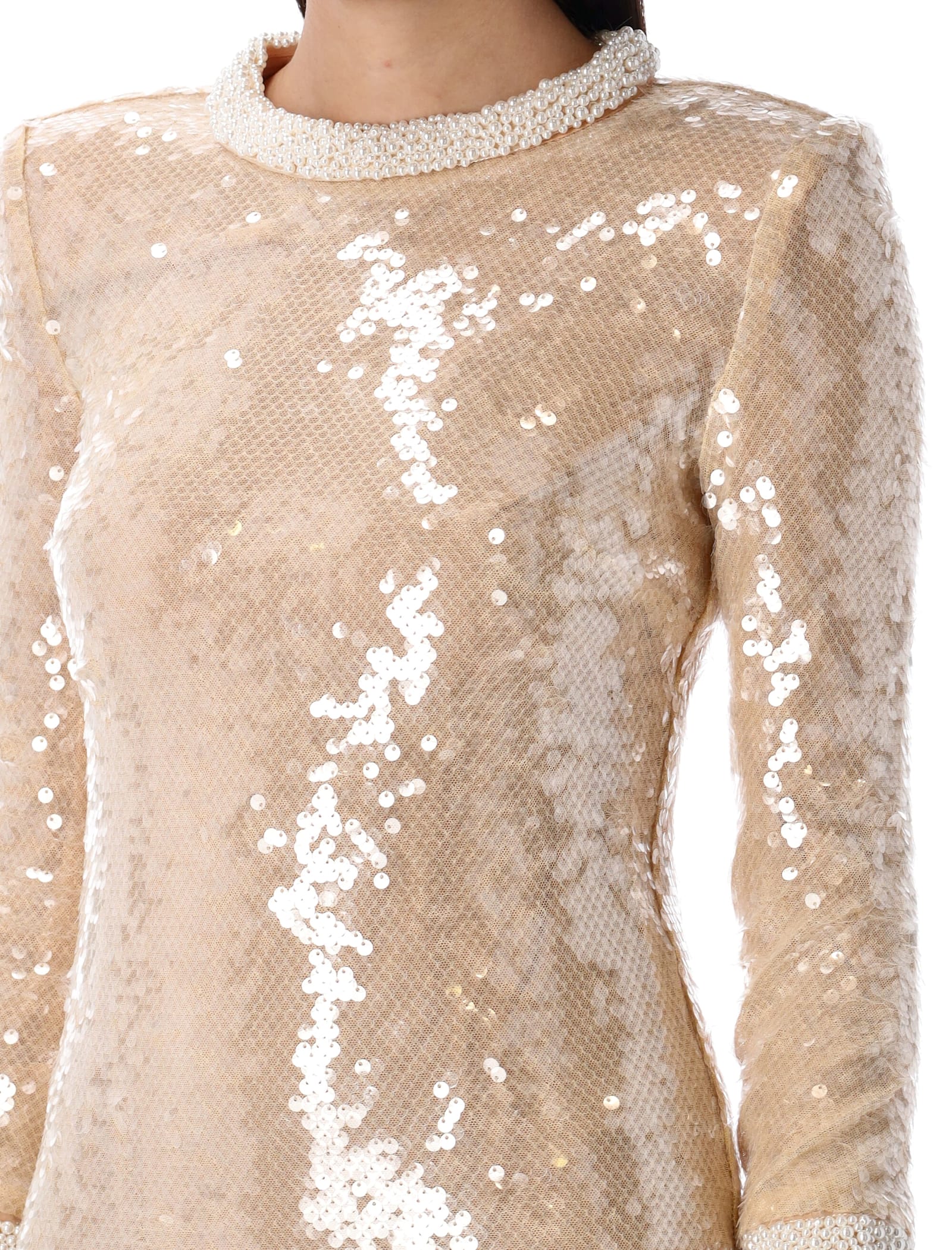 Self-portrait Pearl Trim Sequin Mini Dress In Neutral