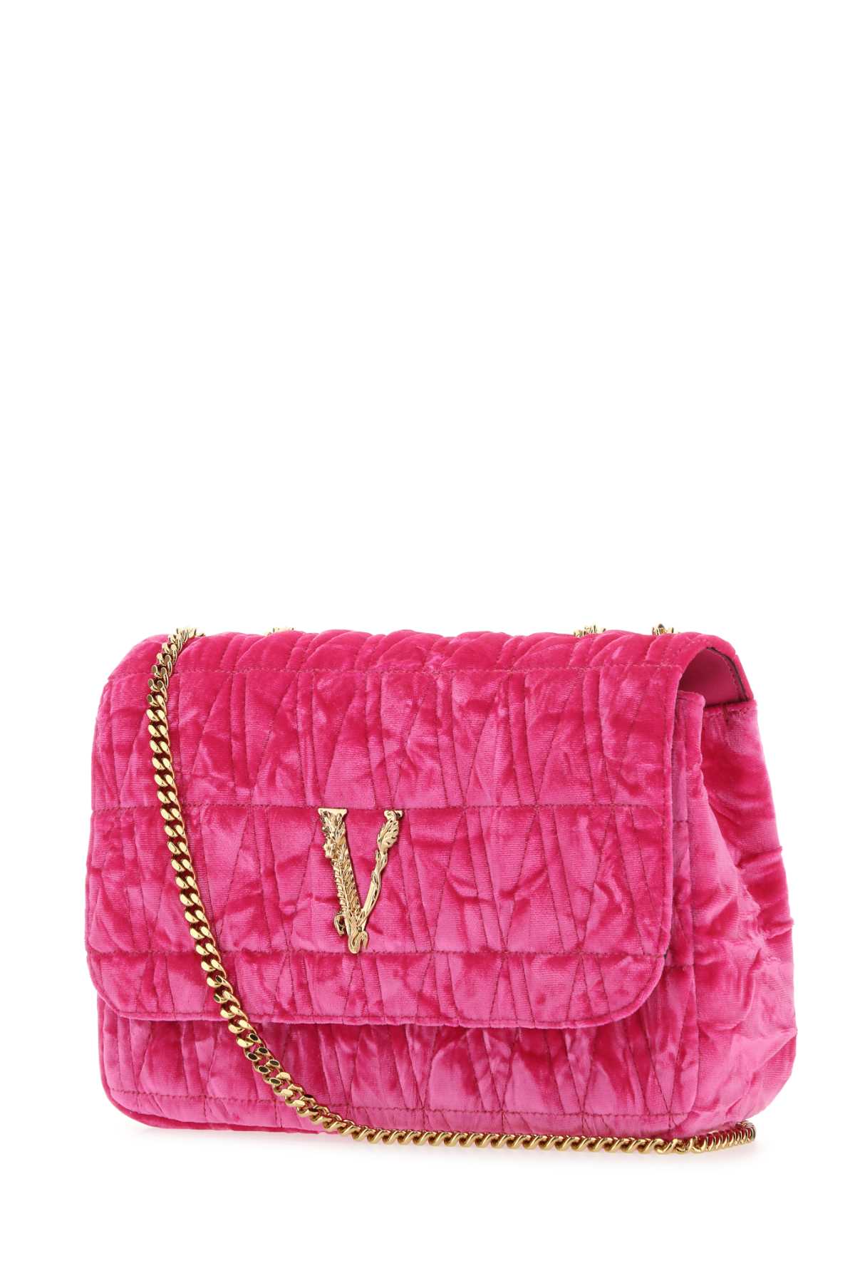 Shop Versace Fuchsia Velvet Virtus Shoulder Bag In Glossypinkgold