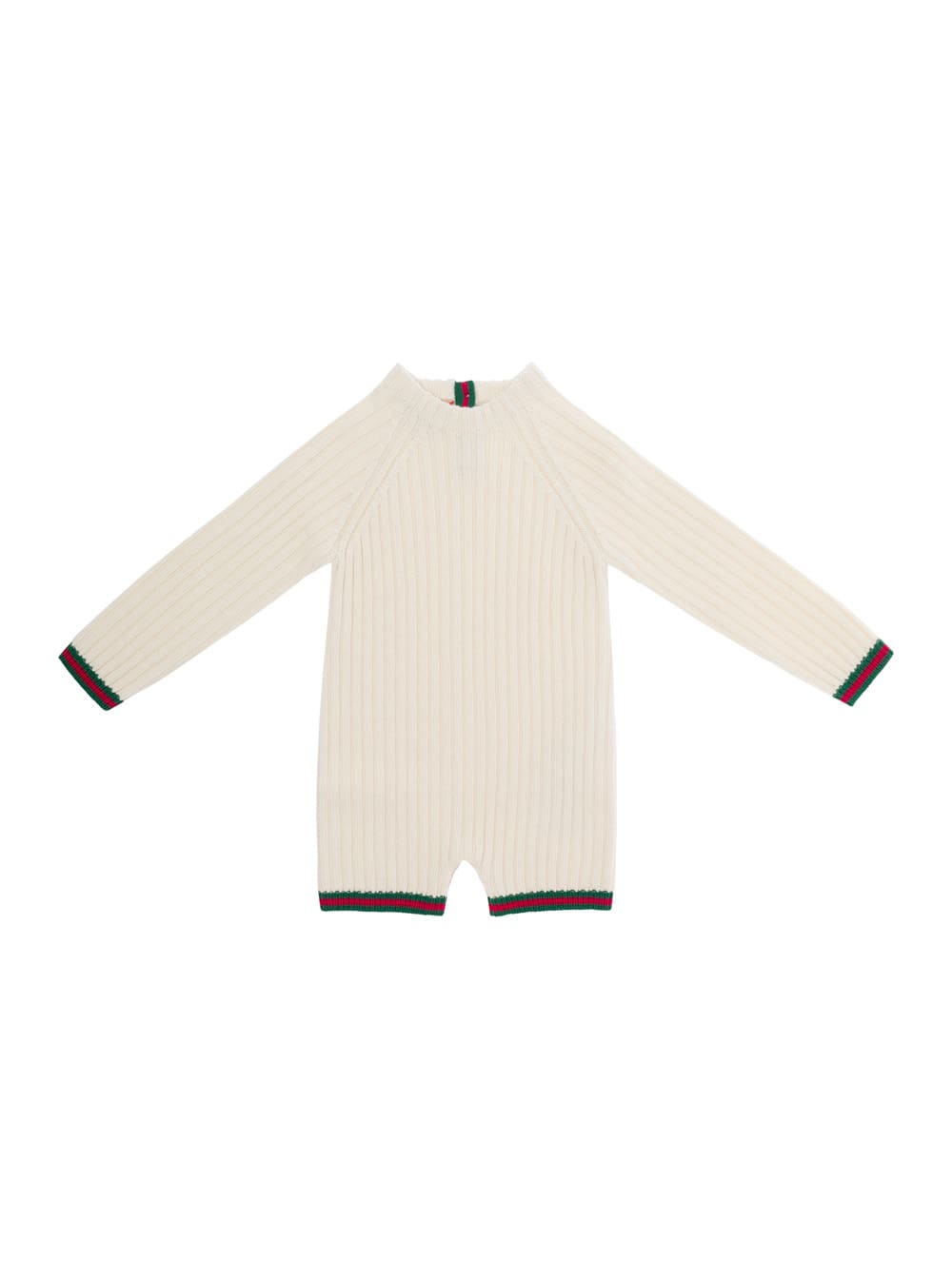 GUCCI WHITE ONE-PIECE WITH WEB DETAIL IN RIBBED WOOL BABY