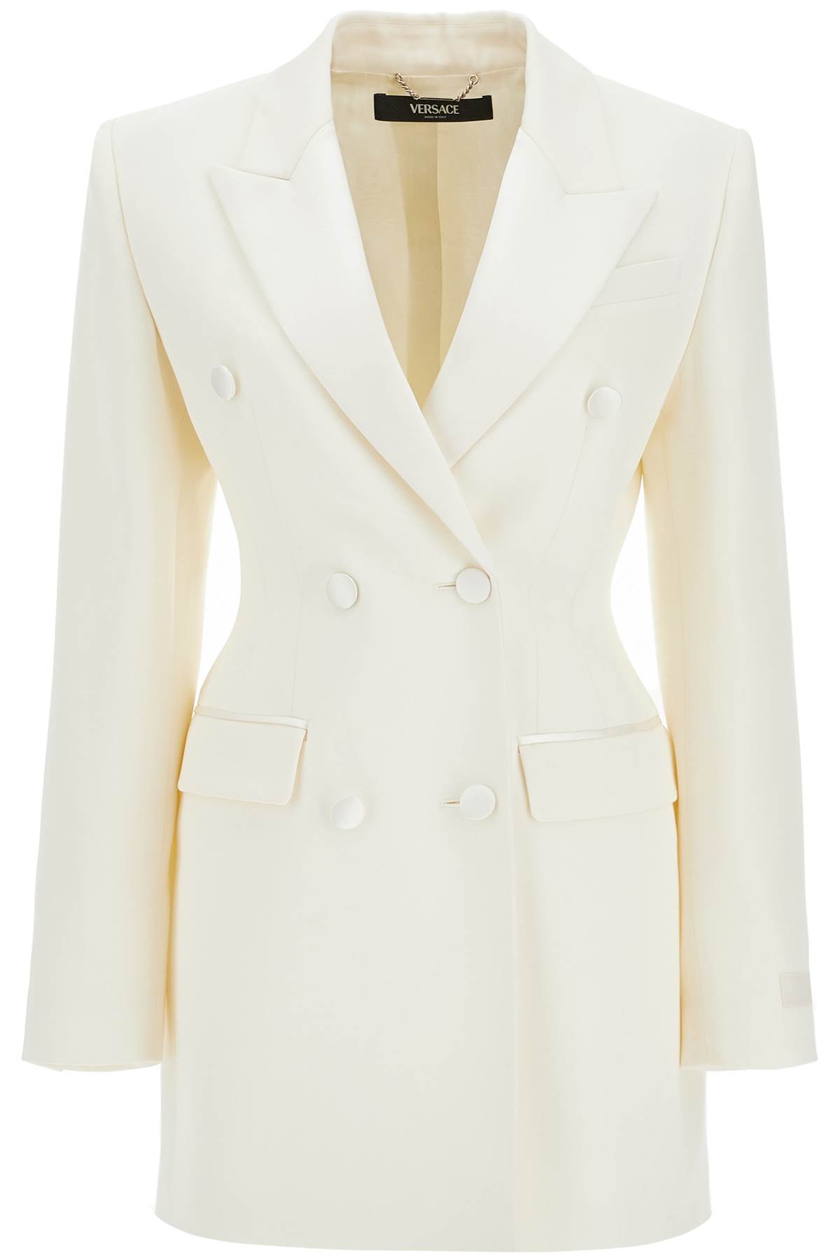 Shop Versace Long Hourglass Smoking Jacket With A Long In White (white)