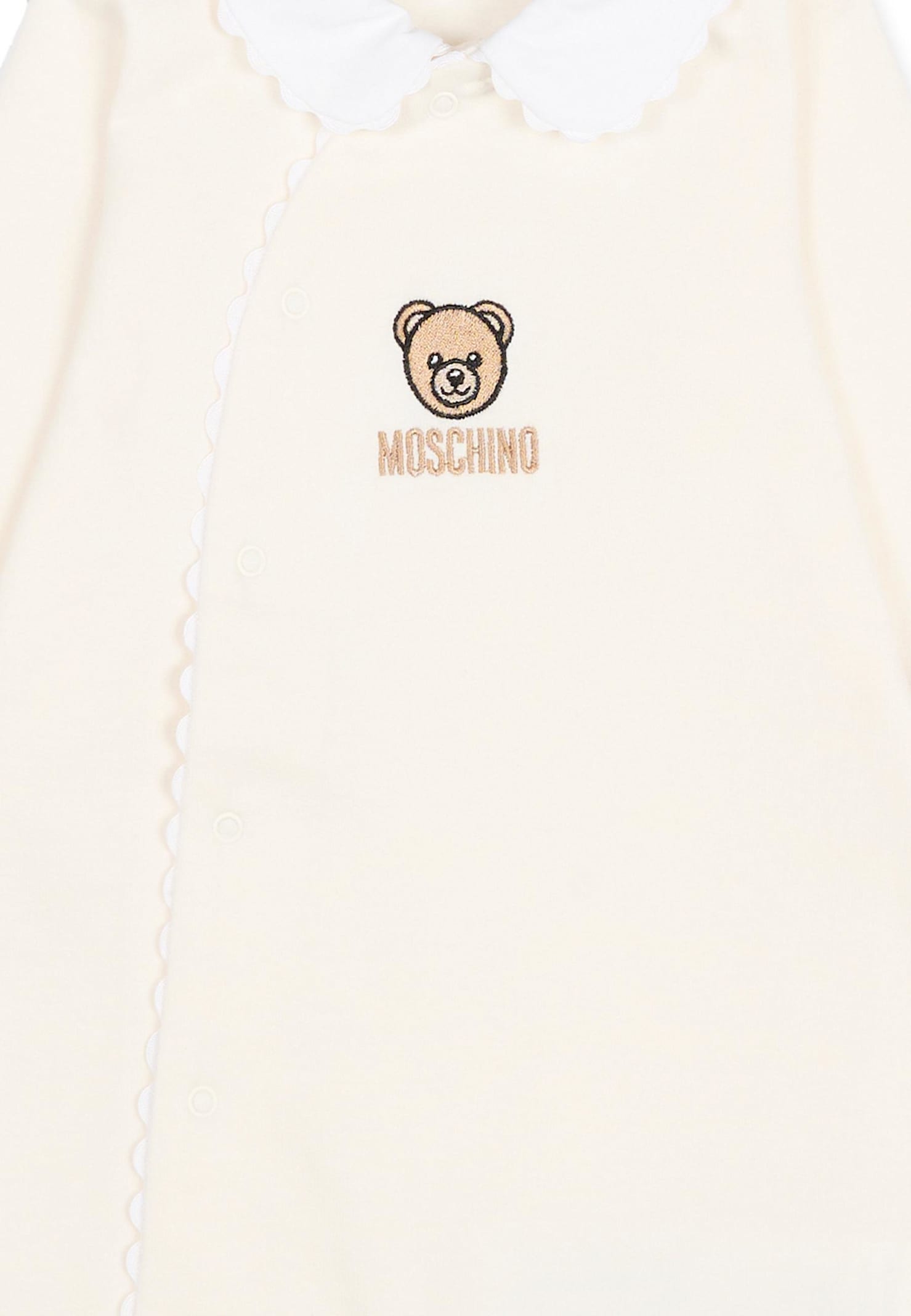 Moschino Ivory Babygrow For Babykids With Teddy Bear In Neutral