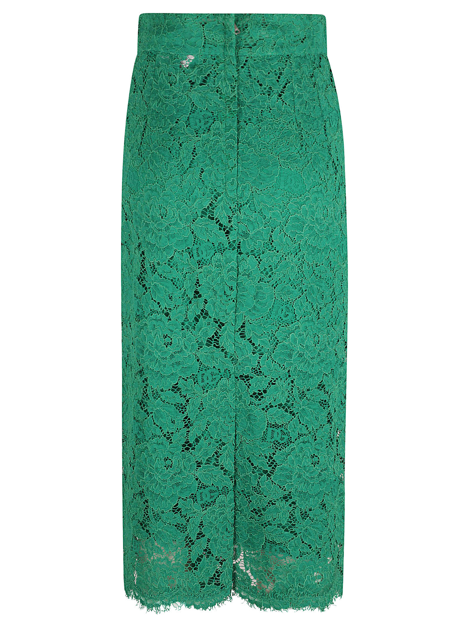 Shop Dolce & Gabbana Flower Lace Long Skirt In Deep Green