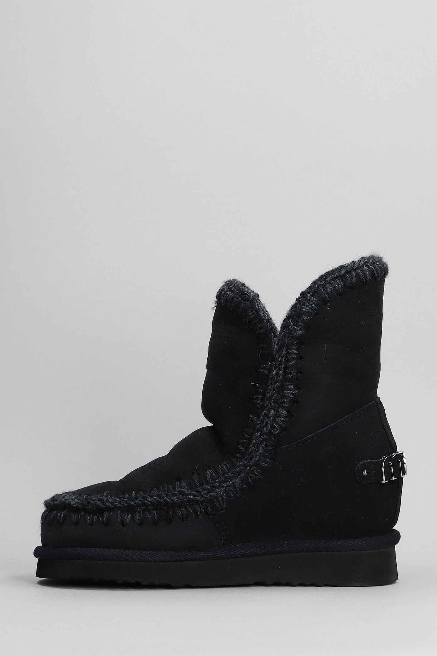 MOU INNER WEDGE ANKLE BOOTS INSIDE WEDGE IN BLACK SUEDE 