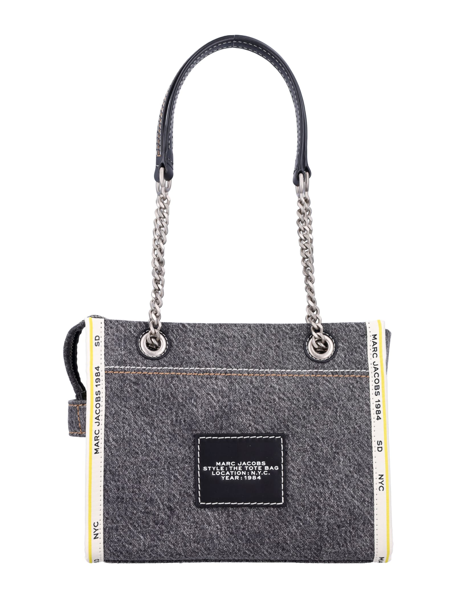 Shop Marc Jacobs The Denim Chain Small Tote Bag In Black Wash