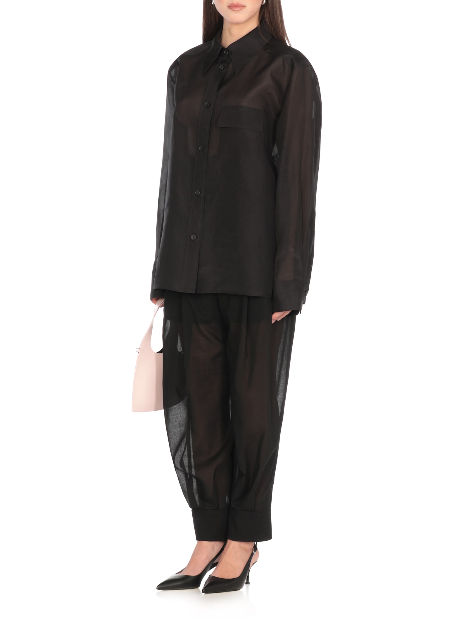 Philosophy Di Lorenzo Serafini High Waist Wool Pants With Sheer Panels