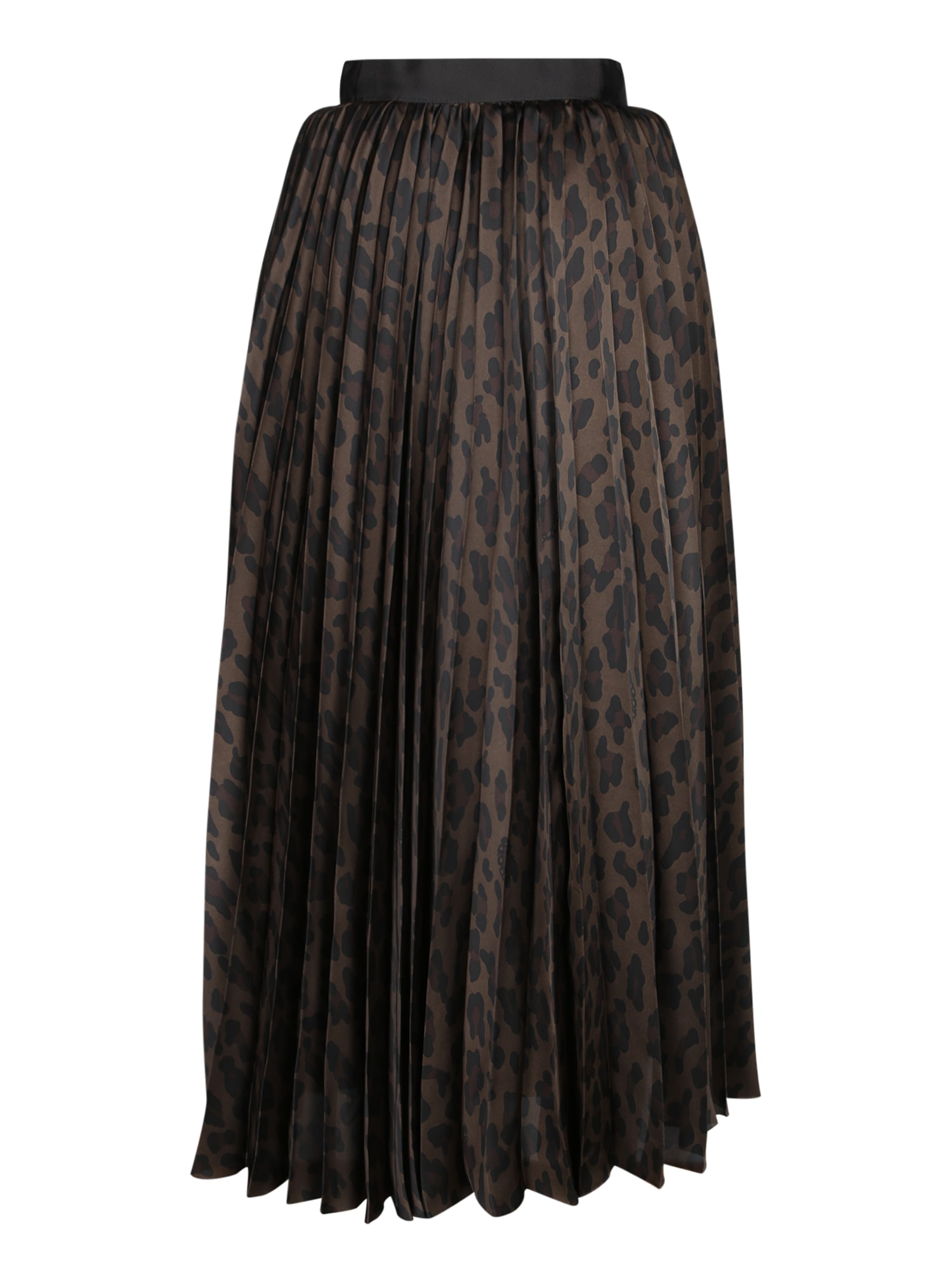 Sacai Pleated Leopard Print Satin Midi Skirt