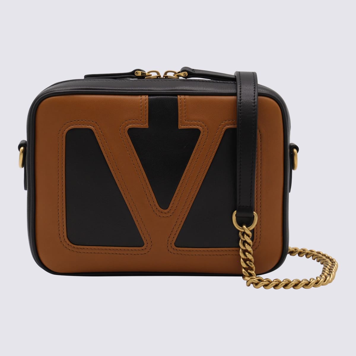 Valentino Garavani Brown And Black Leather Crossbody Bag In Multi