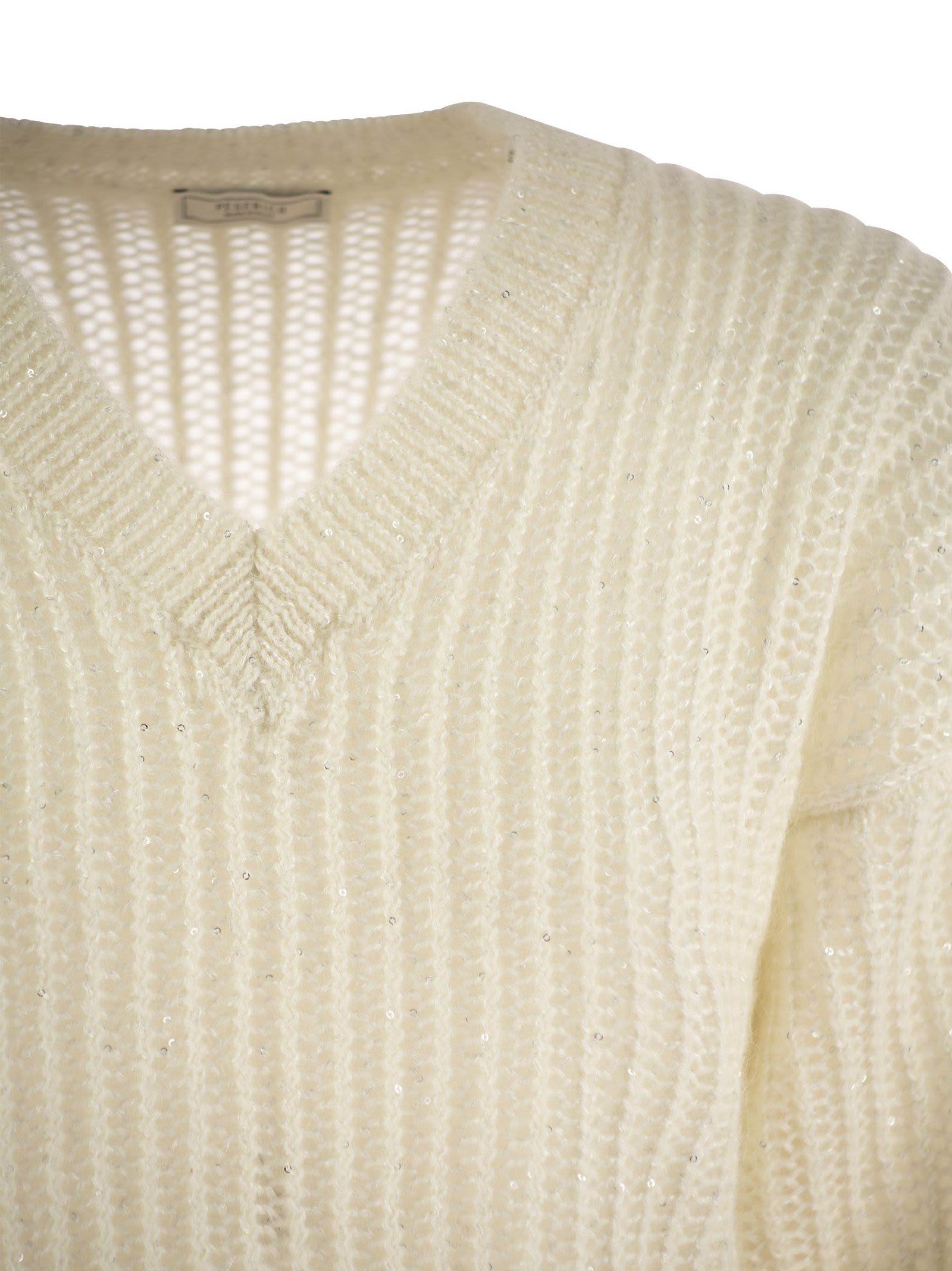 Shop Peserico Tricot Sweater With Micropaillettes In White