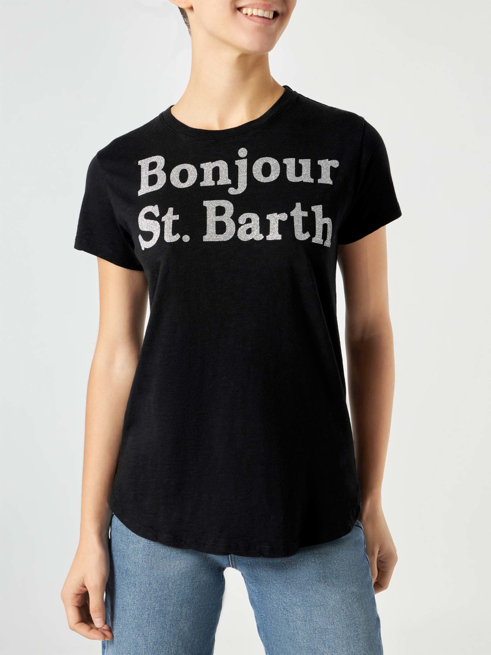 Mc2 Saint Barth Woman T-shirt With Bonjour St.barth Lettering