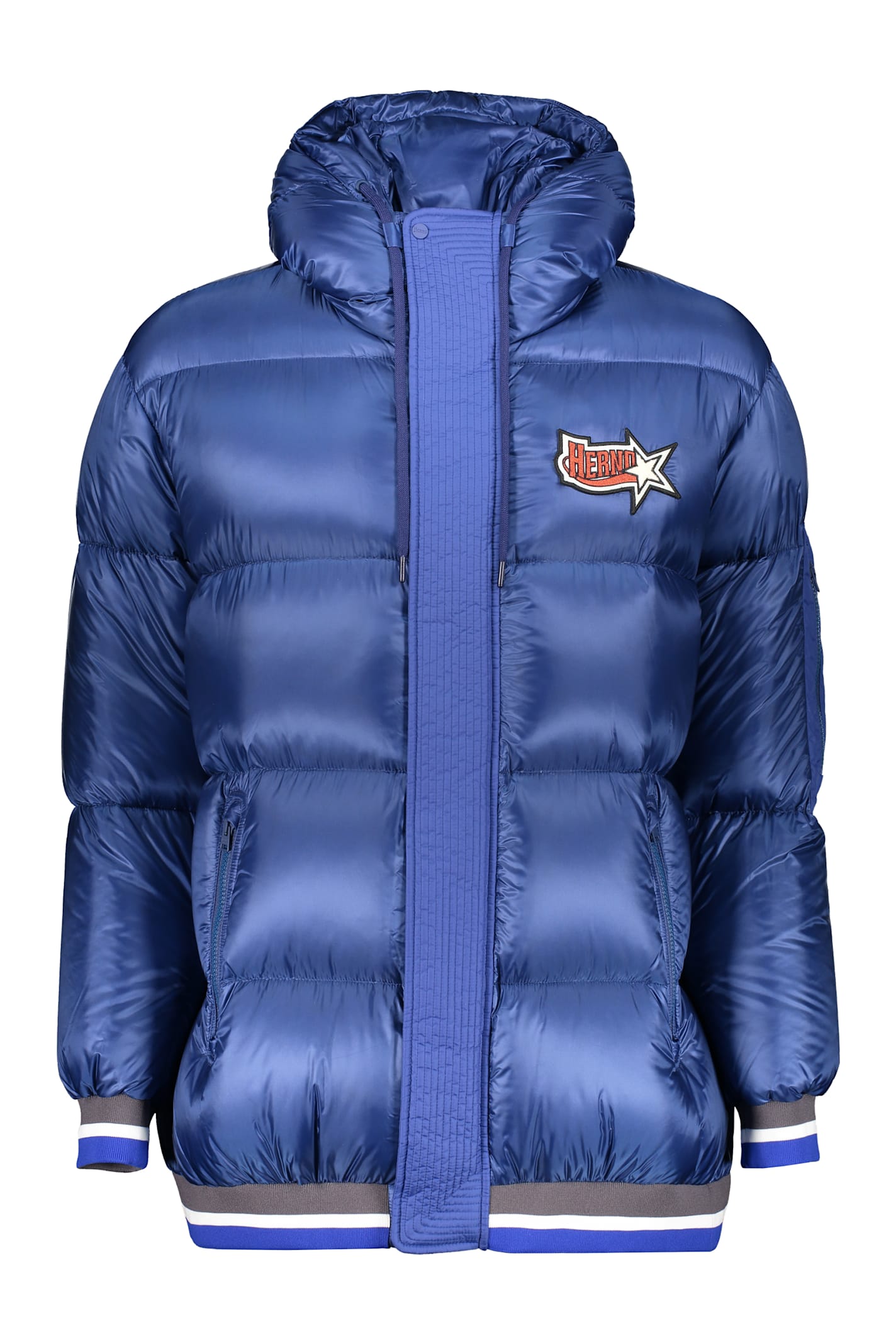 Herno Logo-patch Hooded Puffer Jacket In Blue