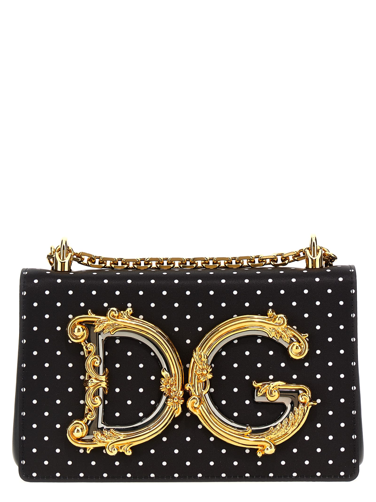 Dolce & Gabbana Small Dg Baroque Satin Crossbody Bag In White/black