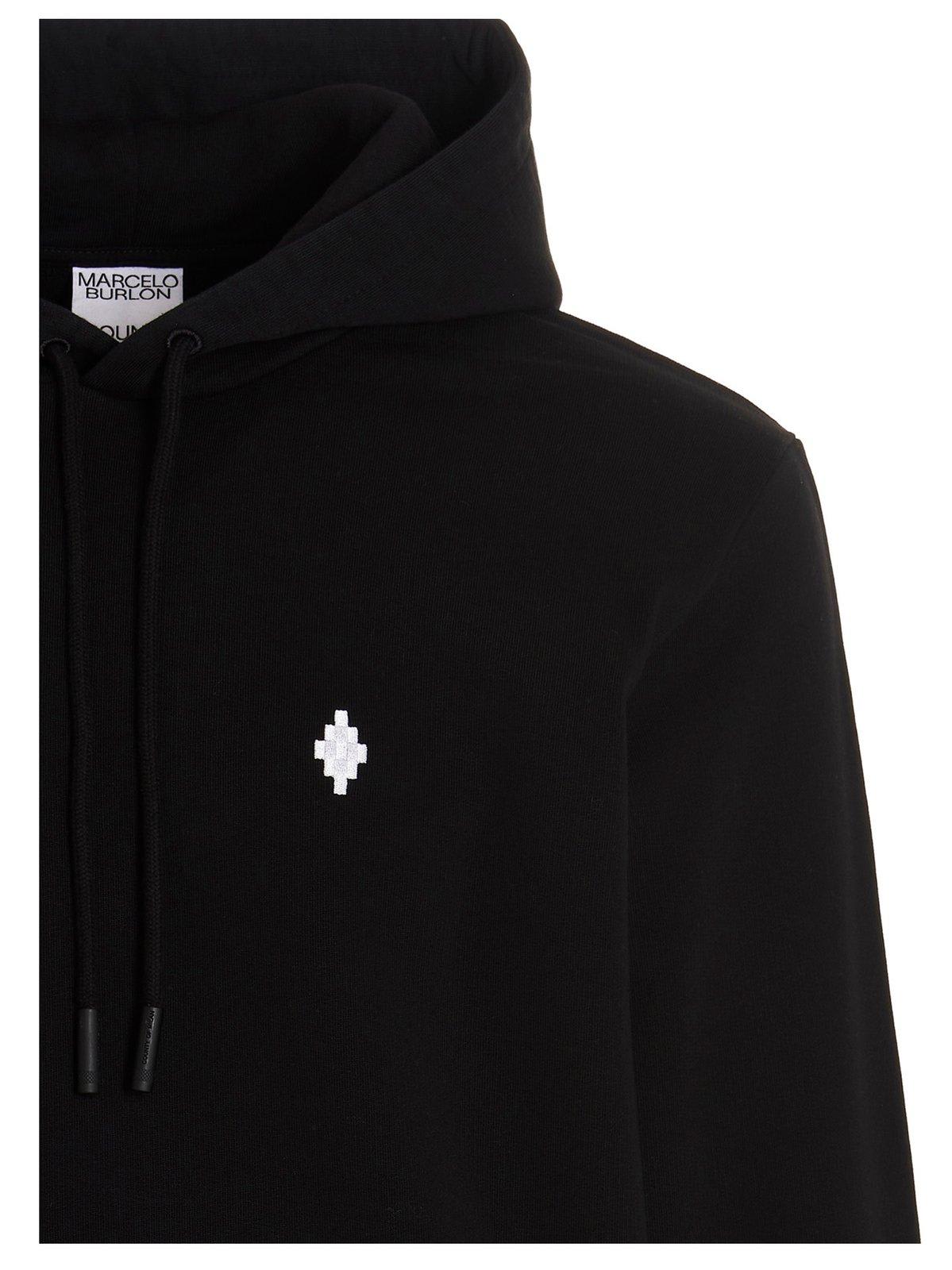 Shop Marcelo Burlon County Of Milan Logo Embroidered Hoodie In Black Whit
