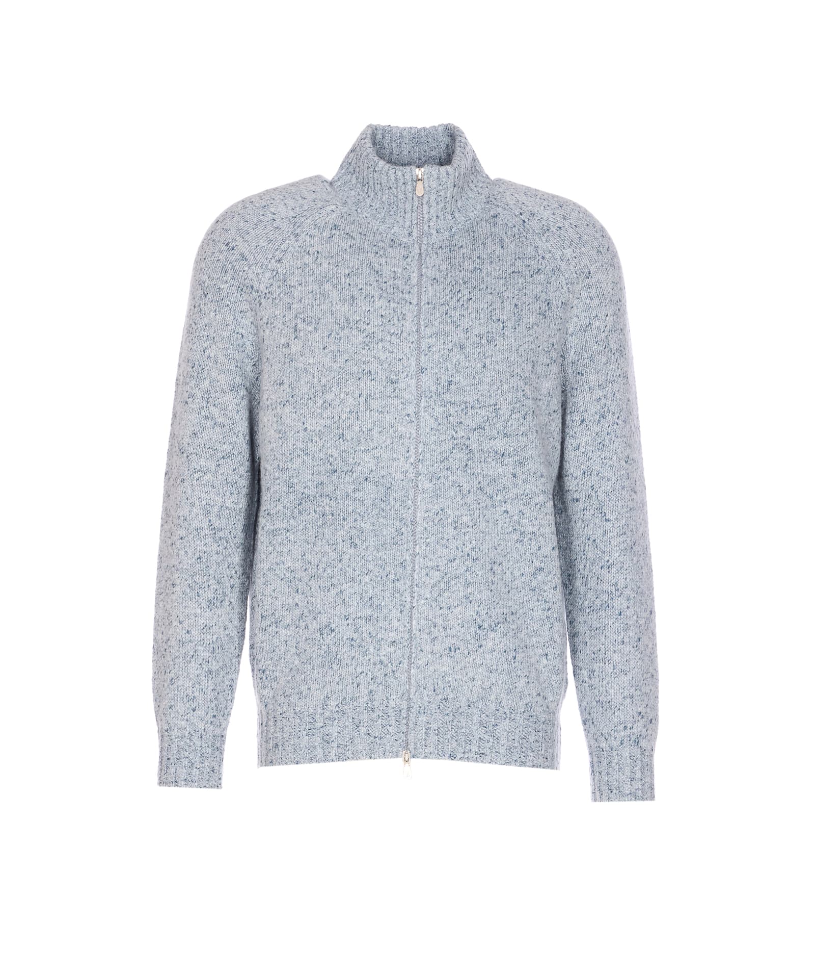 Brunello Cucinelli Cashmere Stand-up Collar Cardigan With Textured Knit In Blue