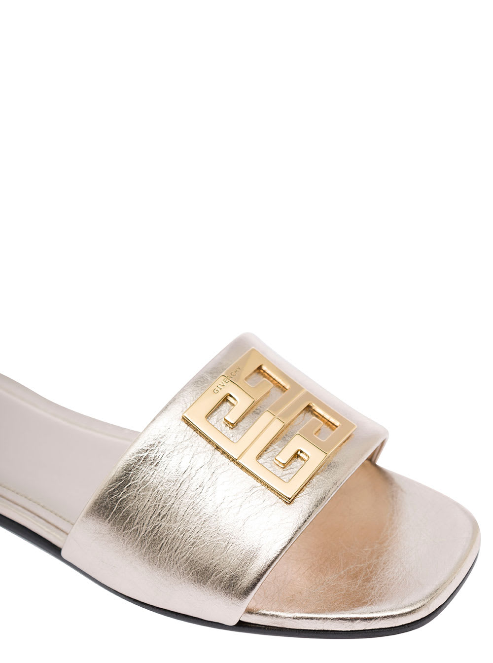 Shop Givenchy Silver Flat Sandals With 4g Detail In Metallic Leather Woman In Beige