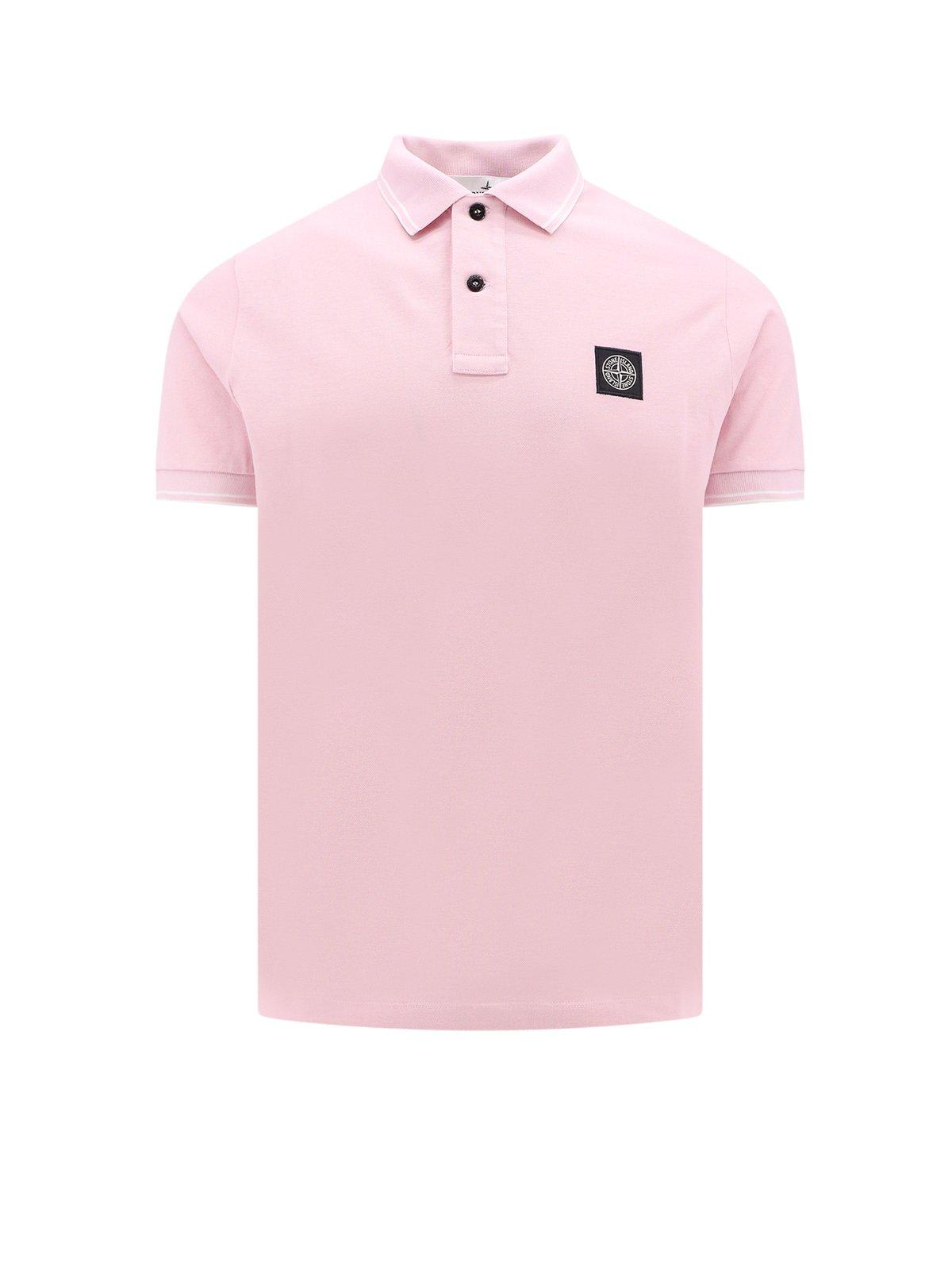 Shop Stone Island Logo Patch Short-sleeved Polo Shirt In Rosa
