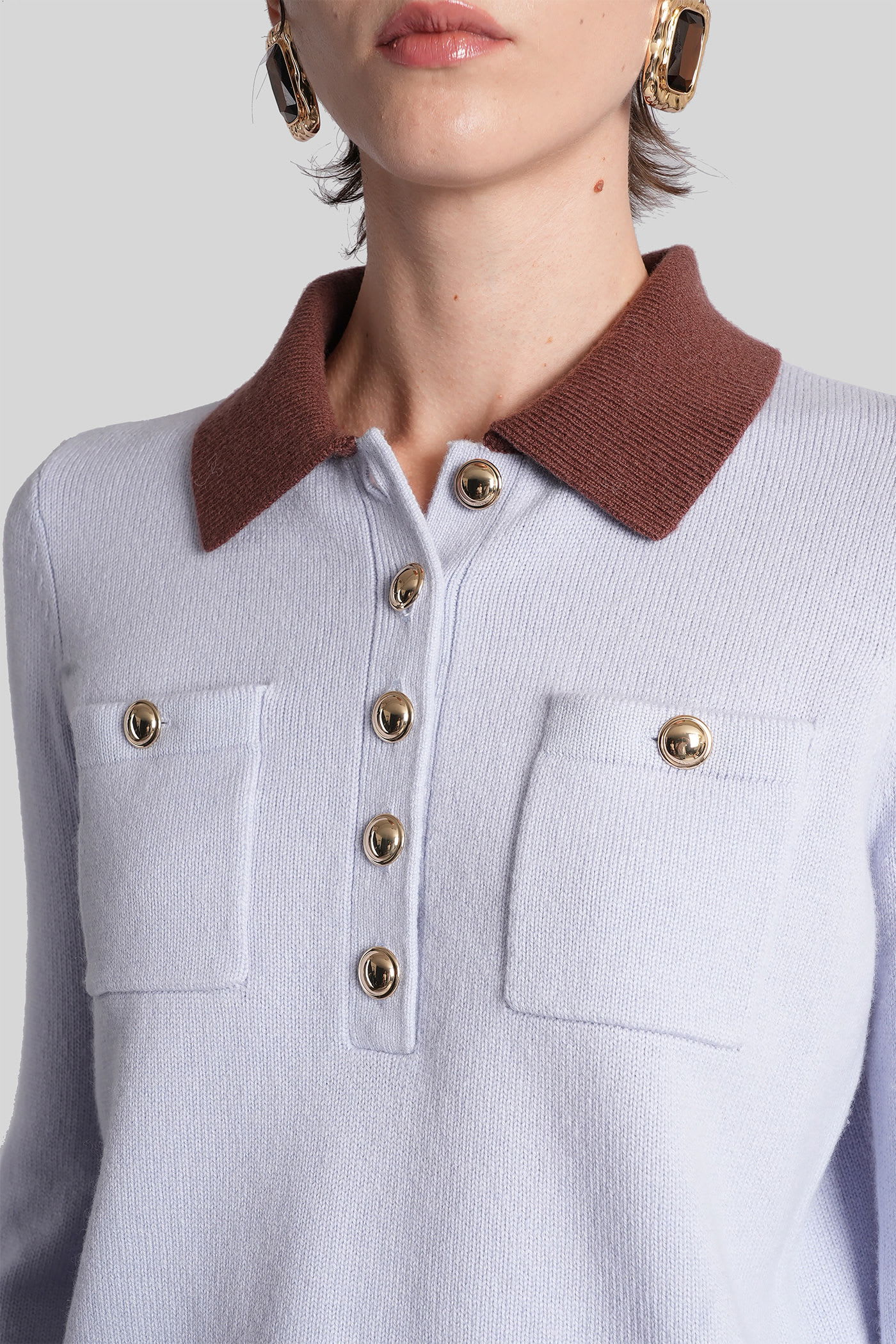 Self-portrait Polo In Cyan Wool In Blue