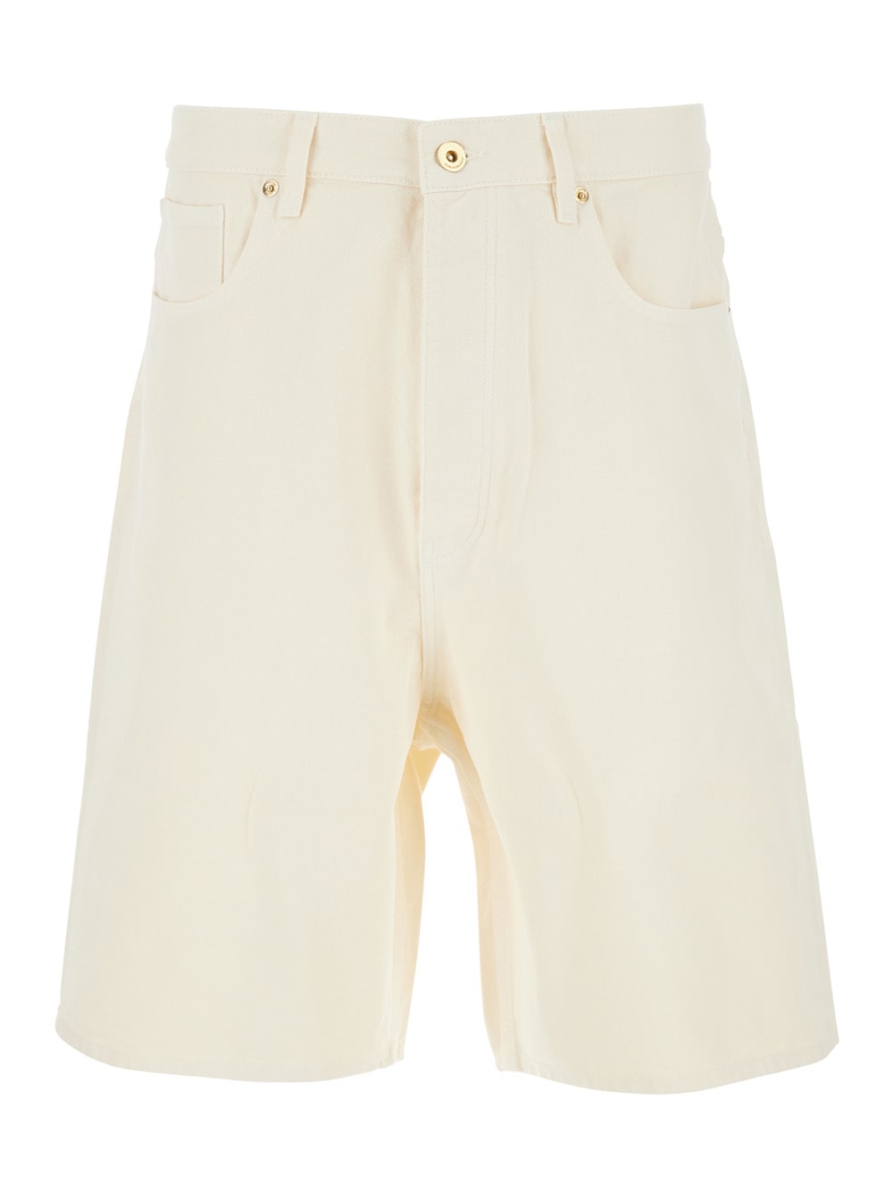 le Short Baggy écru White Shorts With Wide Leg And Logo Patch On The Rear In Cotton Man